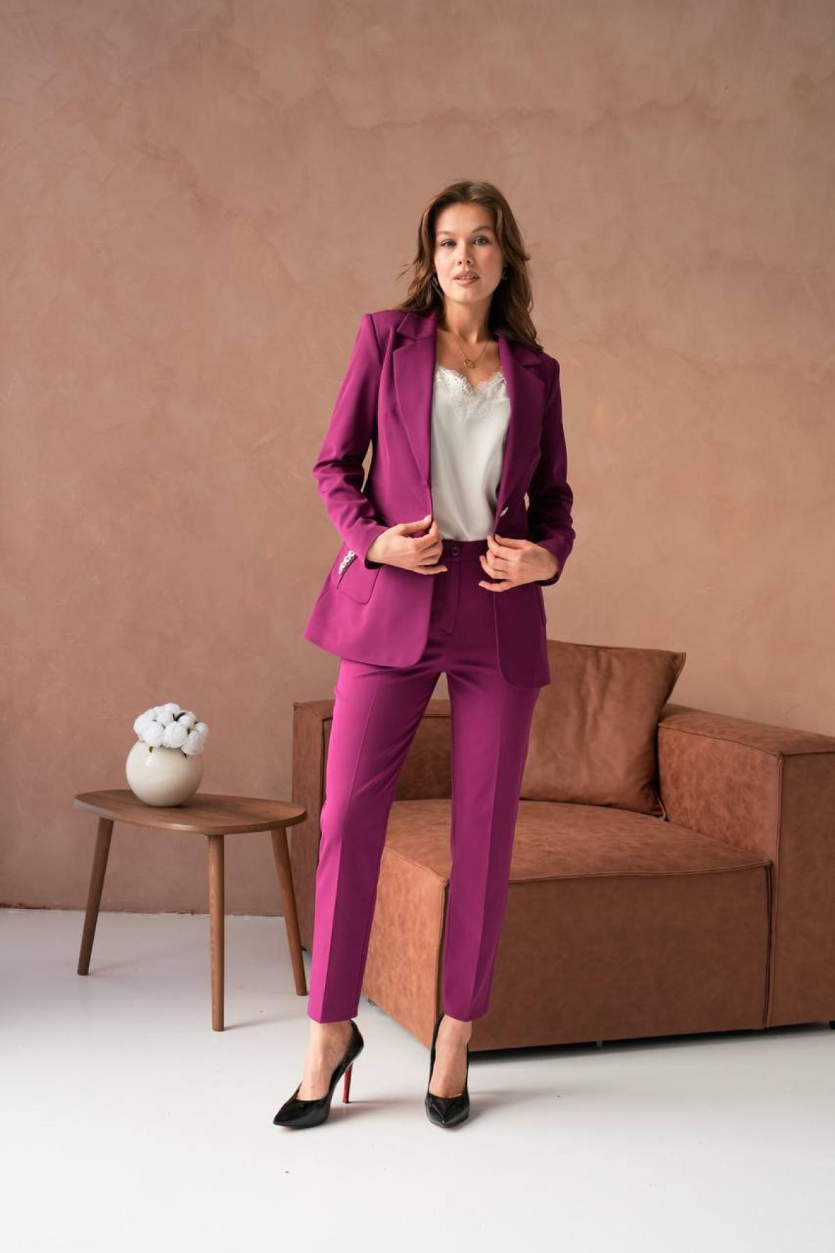 Wholesale Women Plus Size Plum Two Piece Suit - Blazer and Pants Set 733559