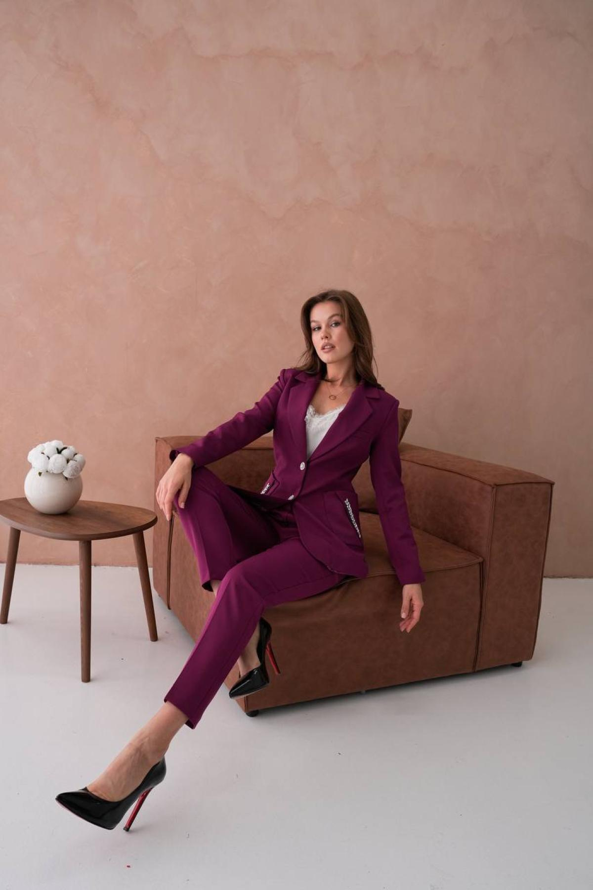 Wholesale Women Plus Size Plum Two Piece Suit - Blazer and Pants Set 733559