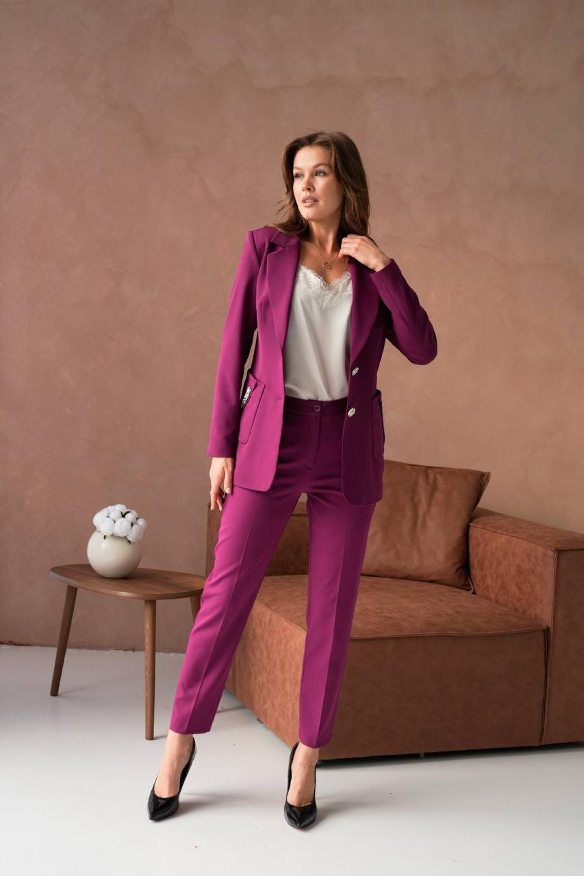 Wholesale Women Plus Size Plum Two Piece Suit - Blazer and Pants Set 733559