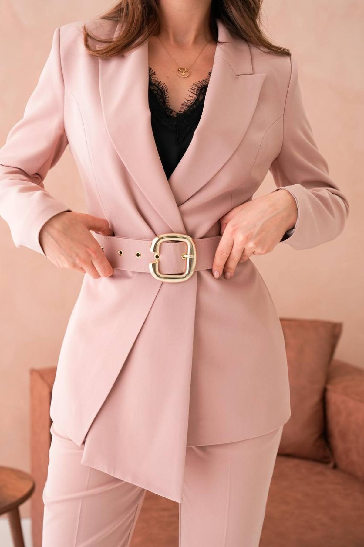 Wholesale Women Plus Size Powder Two Piece Suit - Blazer and Pants Set 733541