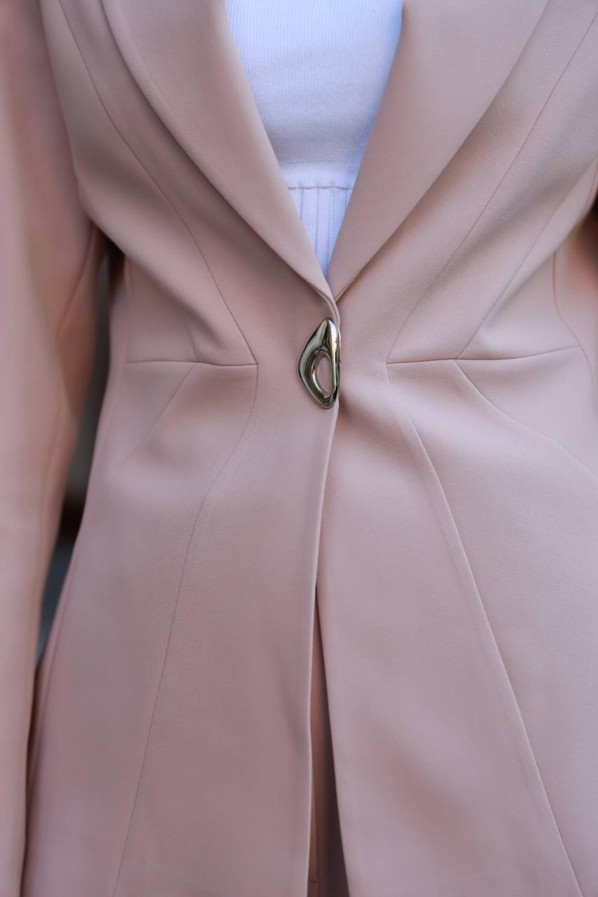 Wholesale Women Powder Pink Two Piece Suit Blazer and Pants Set 718331