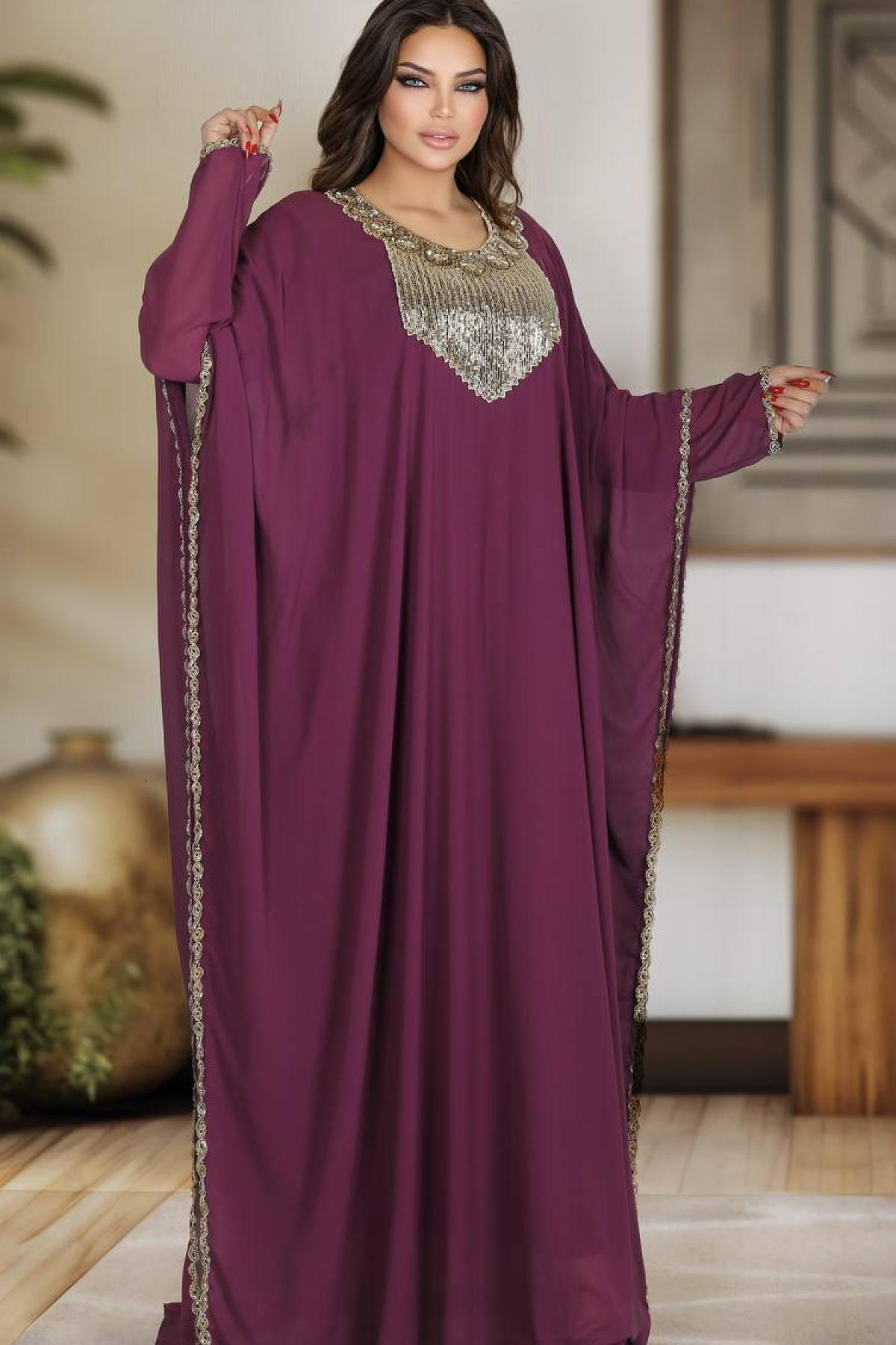 Wholesale Women Purple Rhinestones Embellished Evening Dress 725449