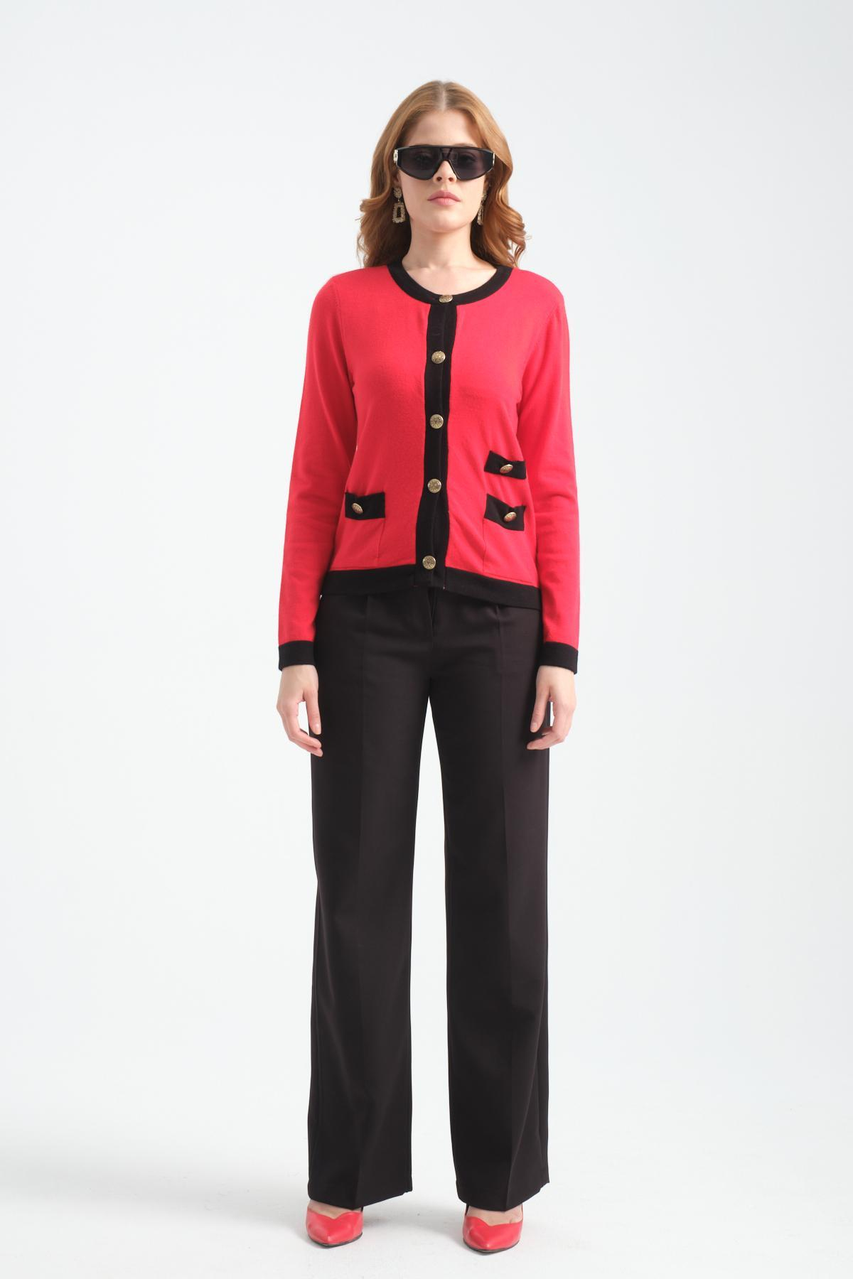 Wholesale Women Red Collarless Cardigans 706717