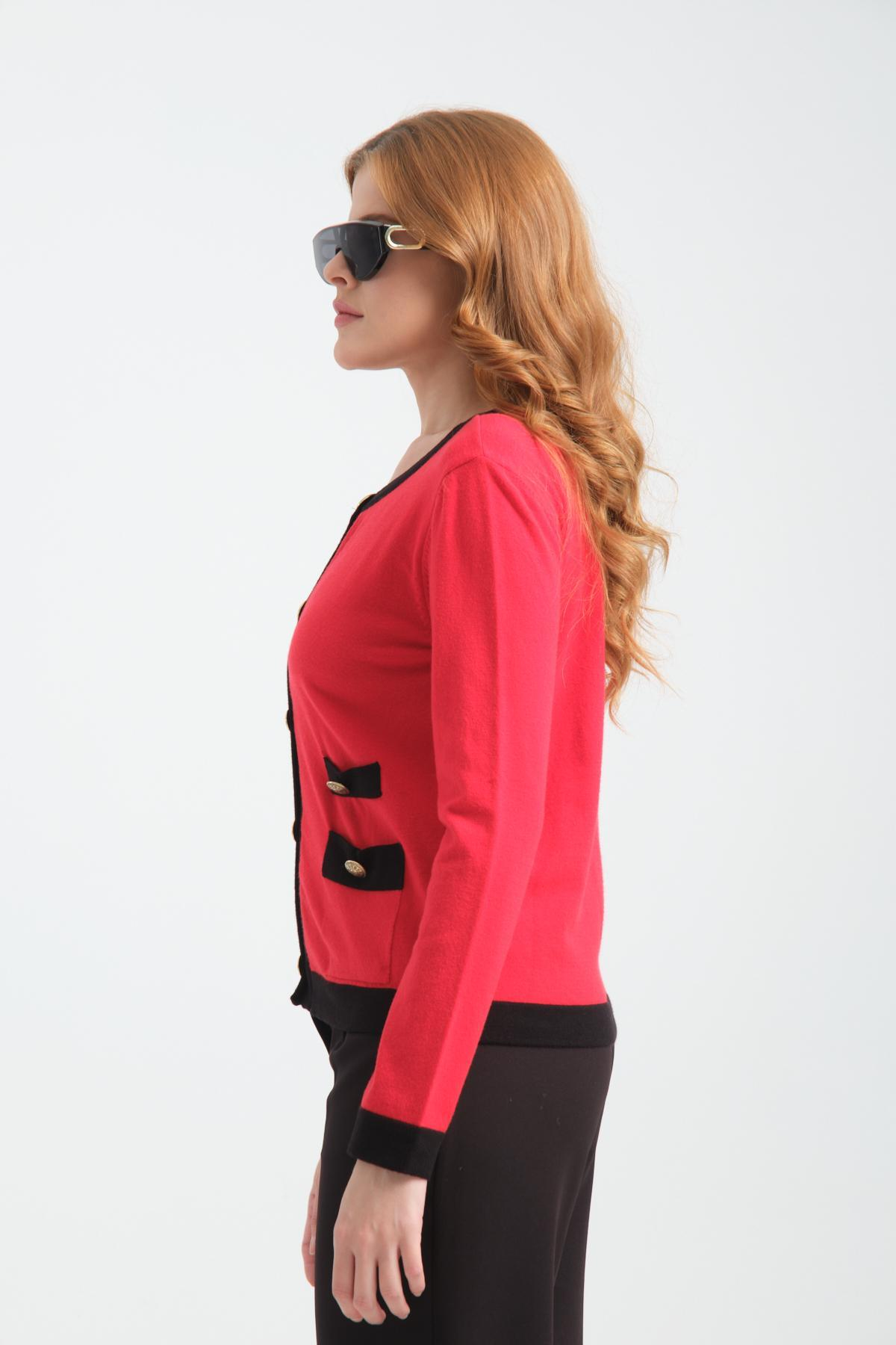 Wholesale Women Red Collarless Cardigans 706717
