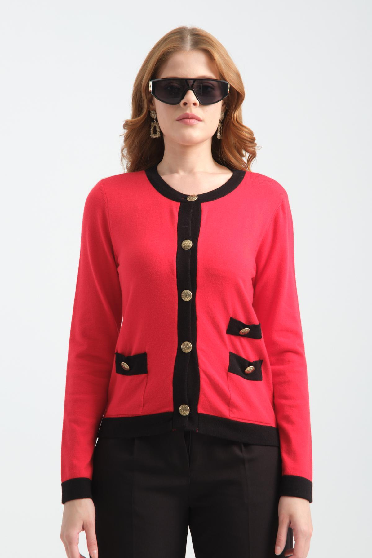 Wholesale Women Red Collarless Cardigans 706717