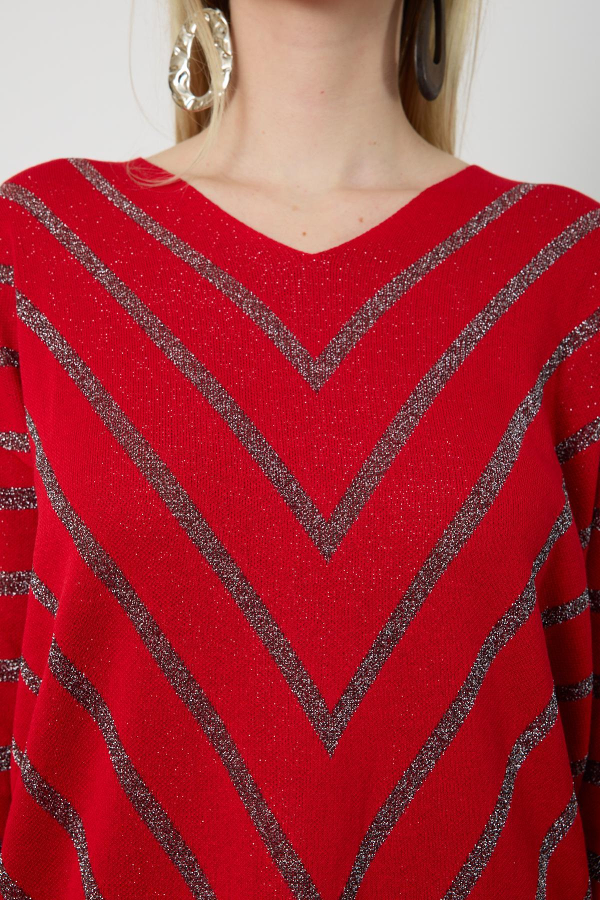 Wholesale Women Red Glitter V Neck Knit Blouse with Buttons on Sleeves 724819