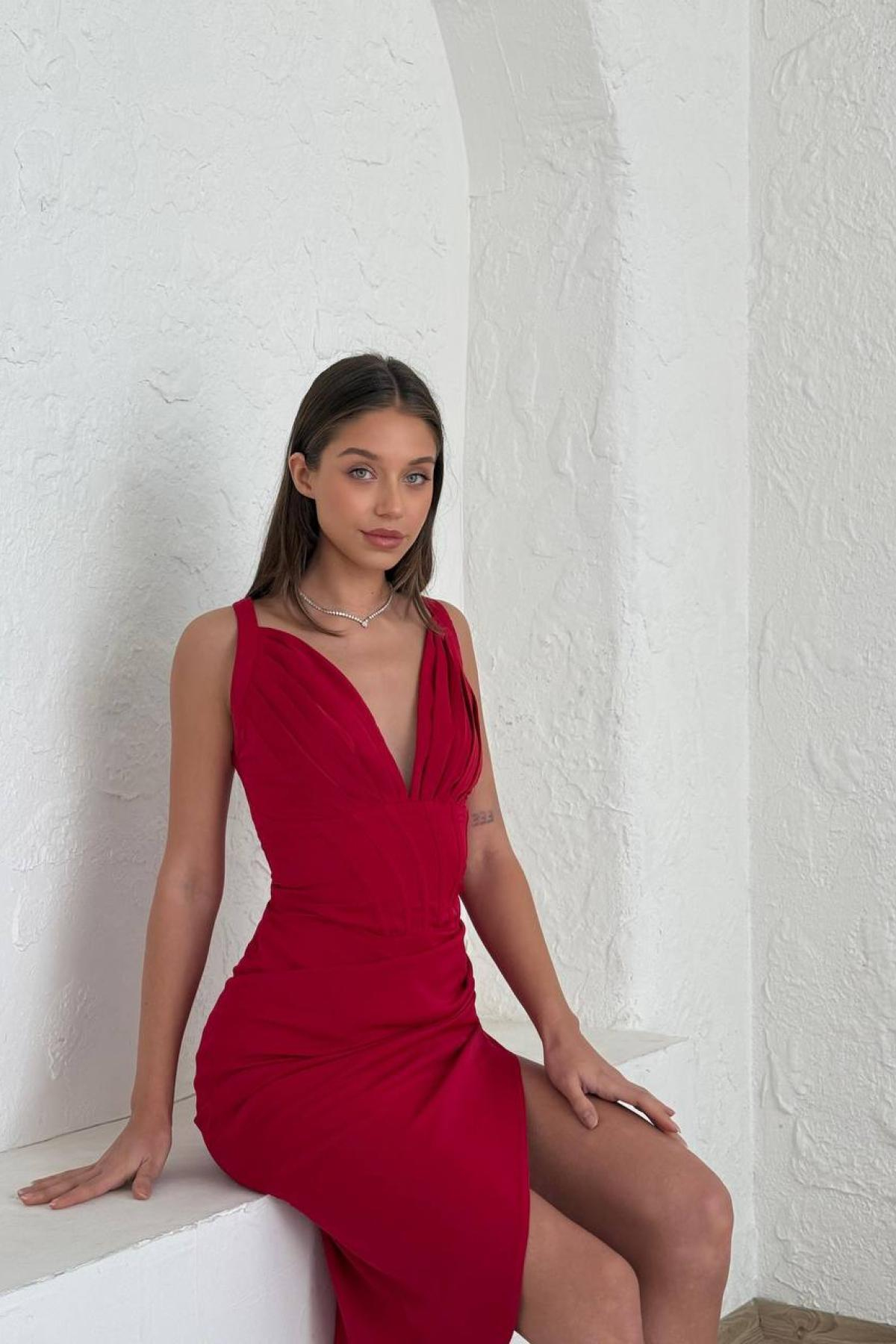 Wholesale Women Red Midi Dress 720837