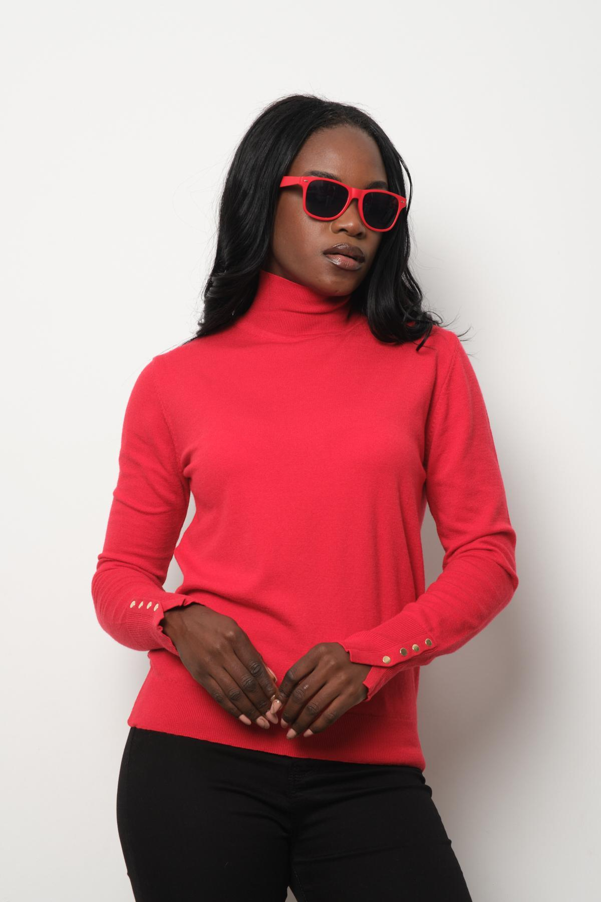 Wholesale Women Red Mock-Neck Sweaters 711166