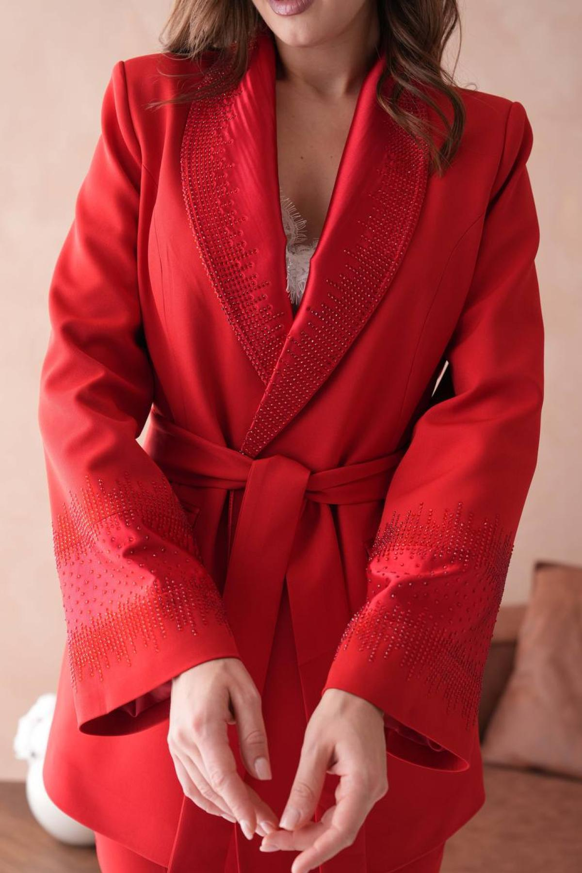 Wholesale Women Red Two Piece Suit Plus Size - Blazer and Pants Set 721230