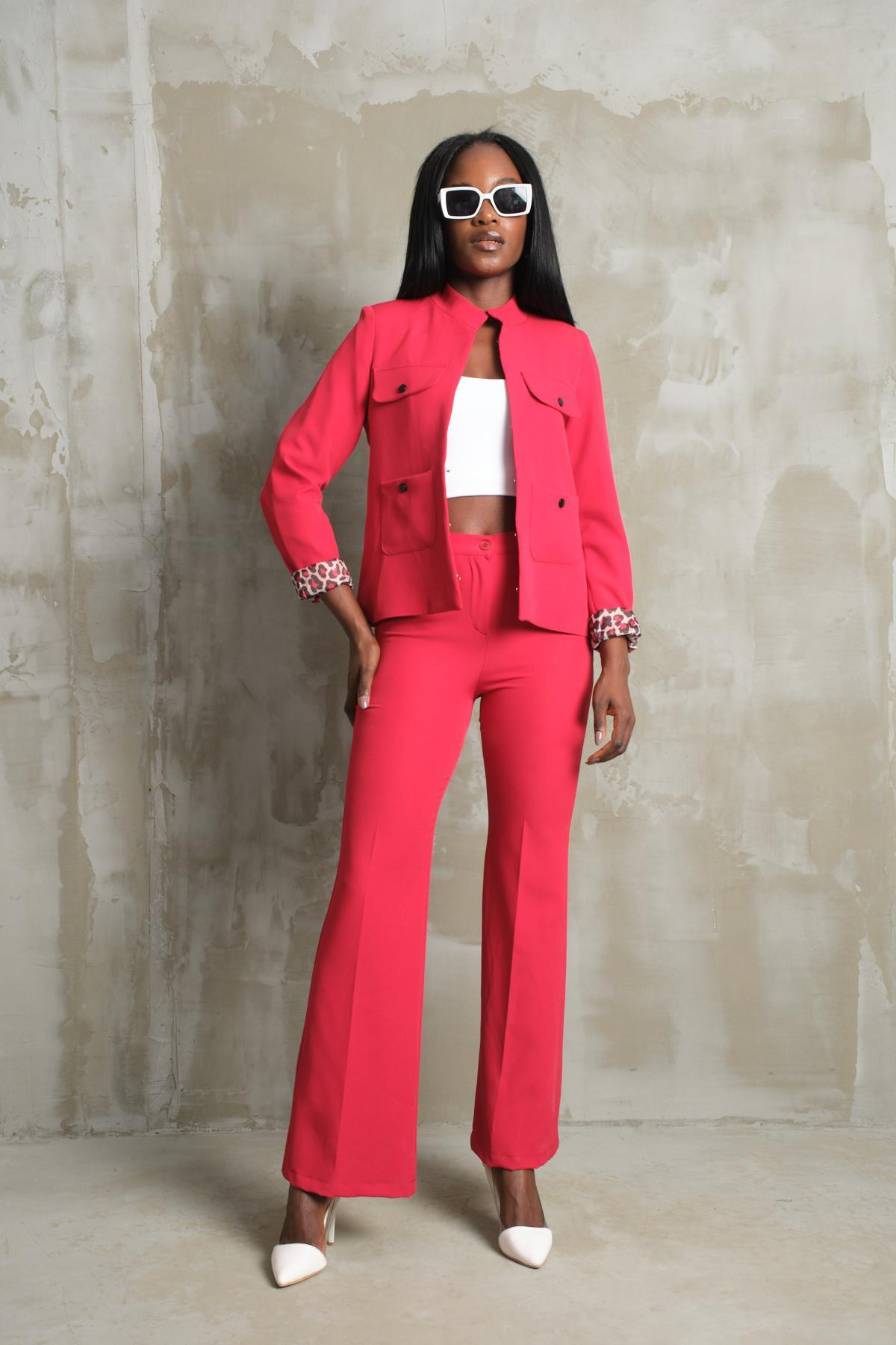 Wholesale Women Red Two Piece Suits Blazer and Pants Set 710610