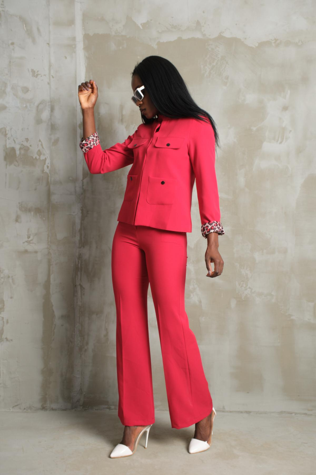 Wholesale Women Red Two Piece Suits Blazer and Pants Set 710610