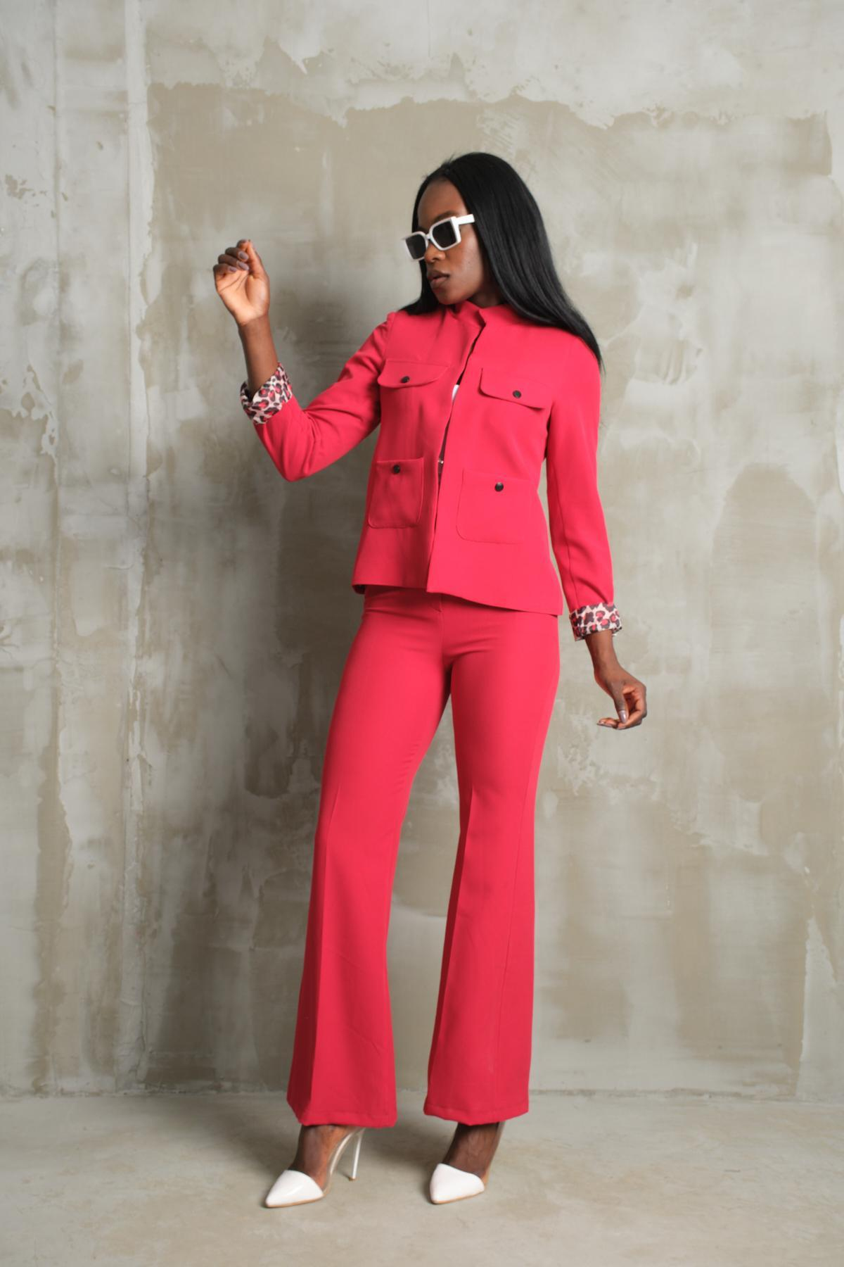 Wholesale Women Red Two Piece Suits Blazer and Pants Set 710610