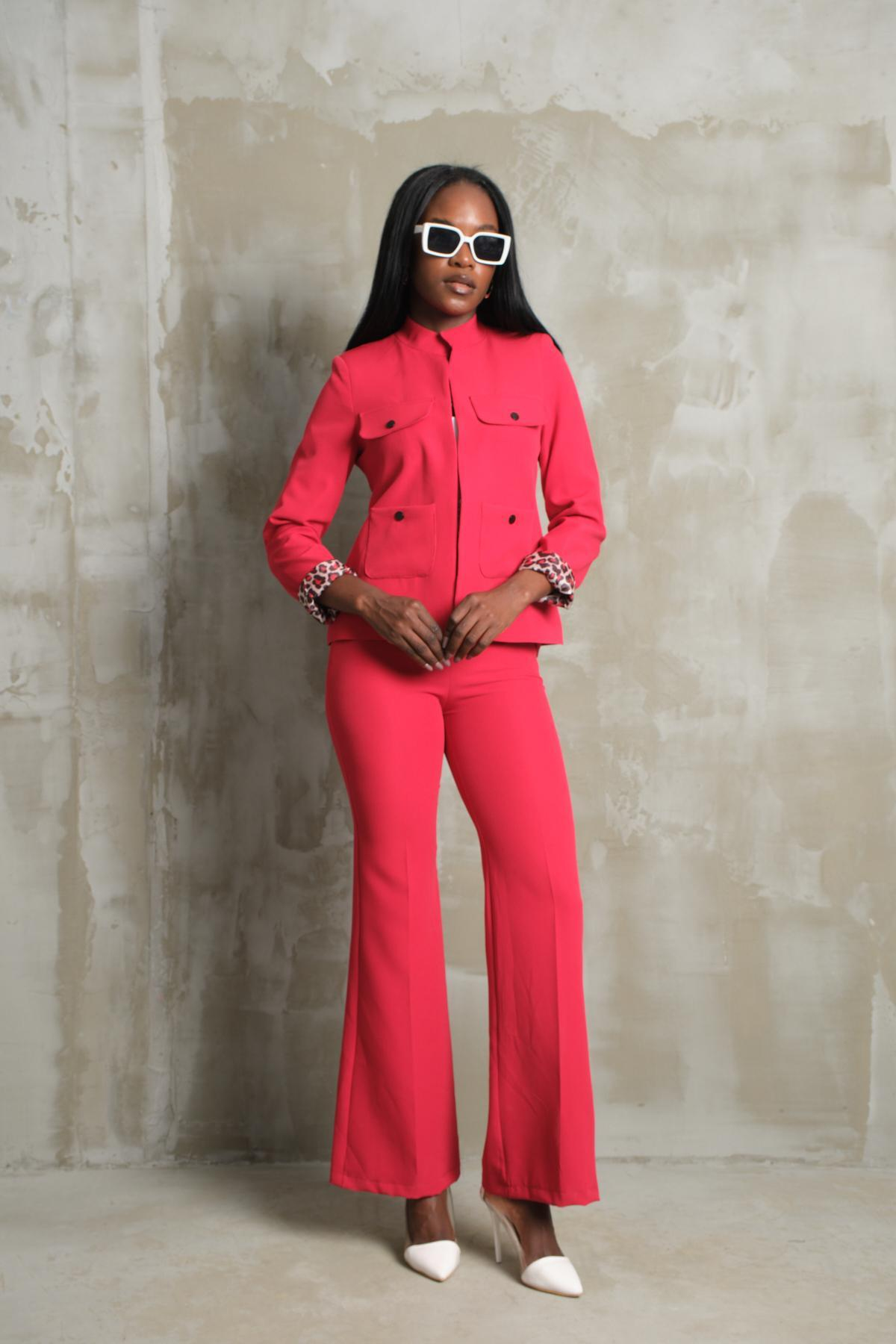 Wholesale Women Red Two Piece Suits Blazer and Pants Set 710610