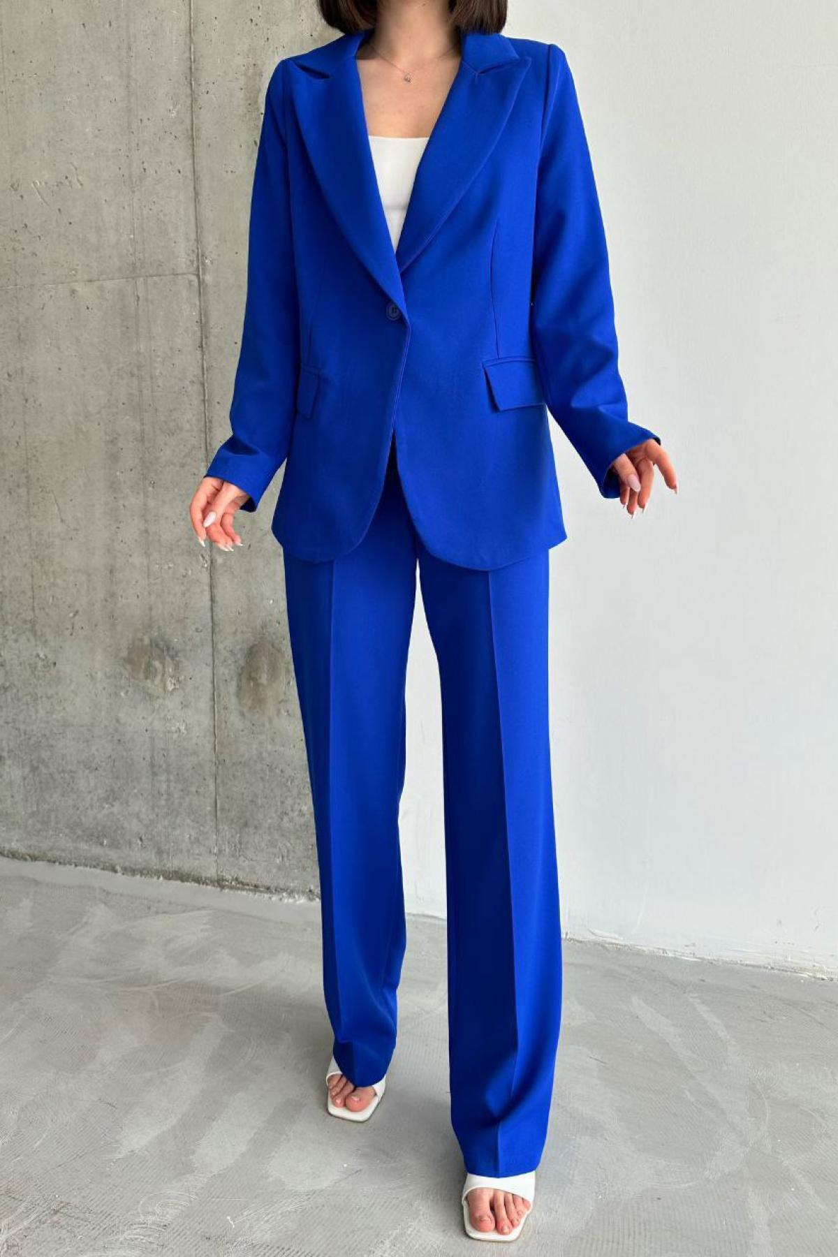 Wholesale Women Sax Blue  Blazer and Pants Set 737267