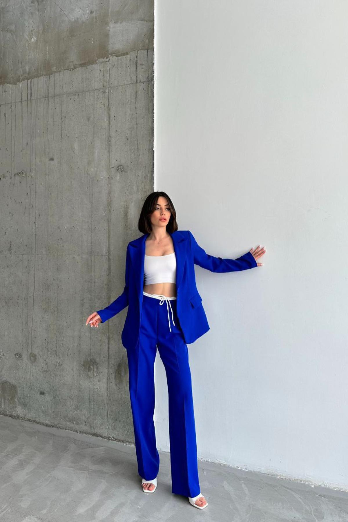 Wholesale Women Sax Blue  Blazer and Pants Set 737267