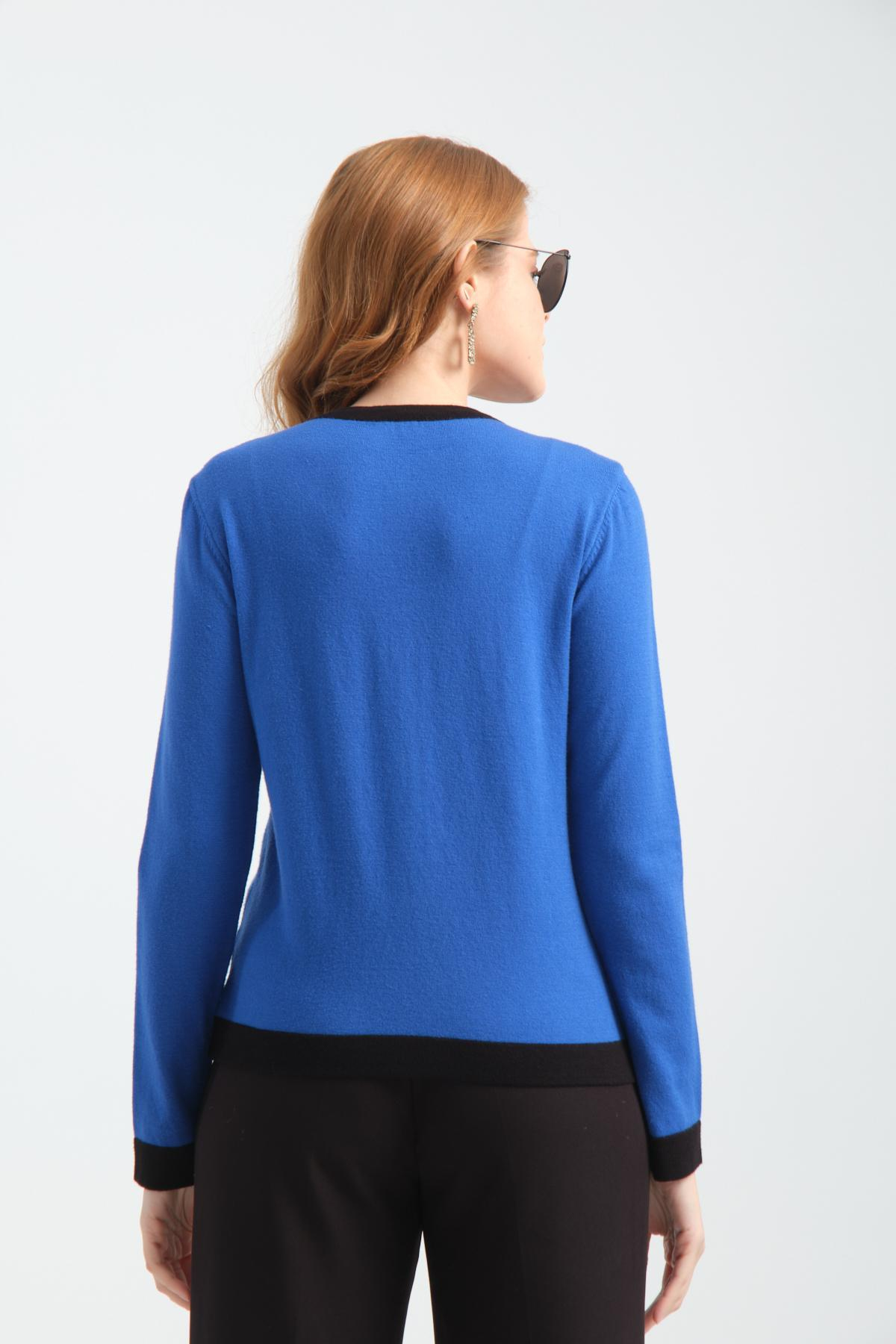 Wholesale Women Sax Blue Collarless Cardigans 706719