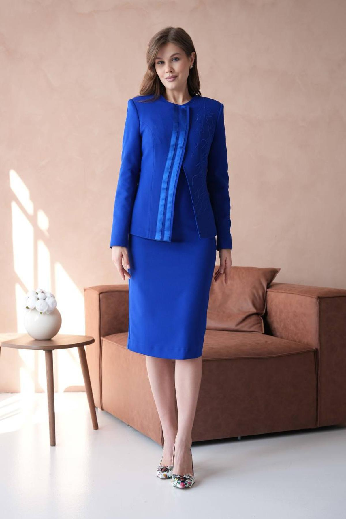 Wholesale Women Sax Blue Dress and Jacket Set 721234