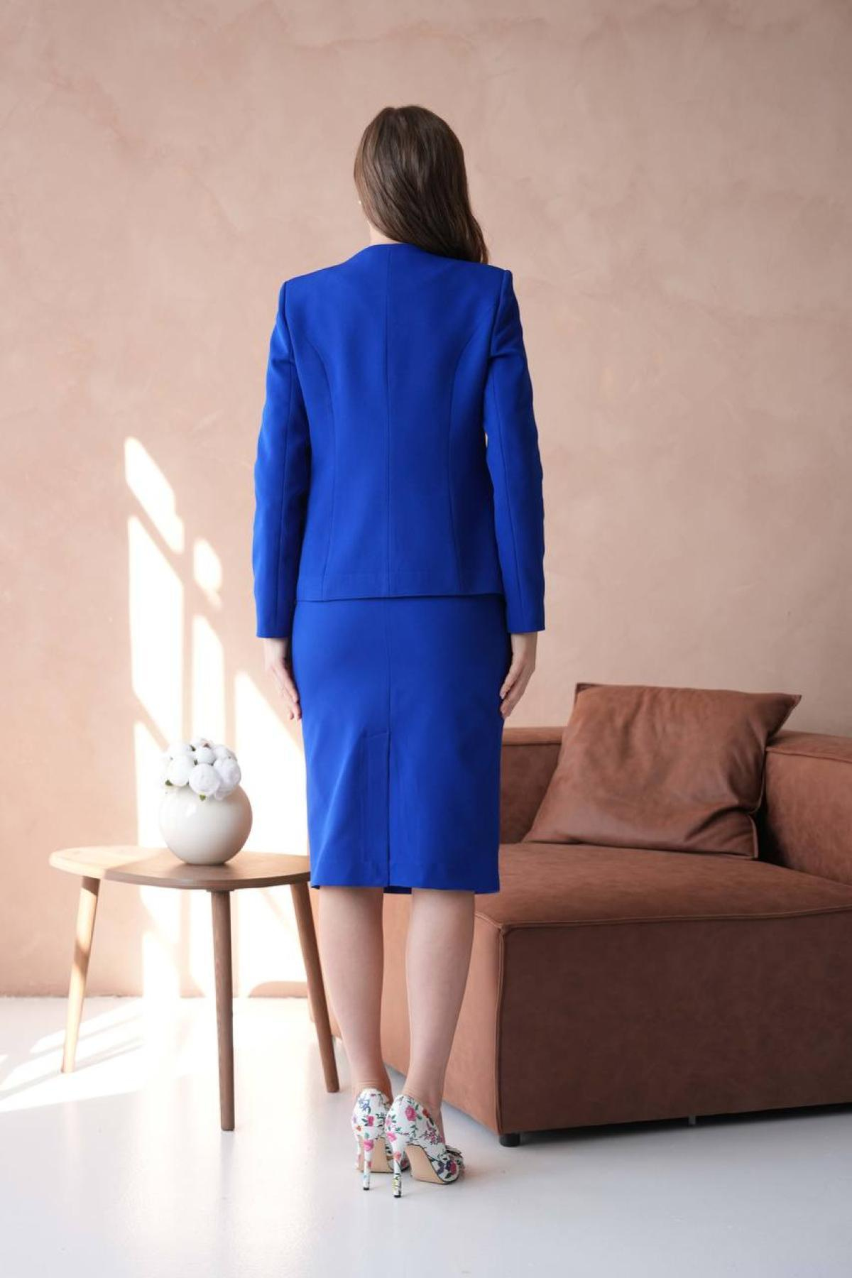 Wholesale Women Sax Blue Dress and Jacket Set 721234