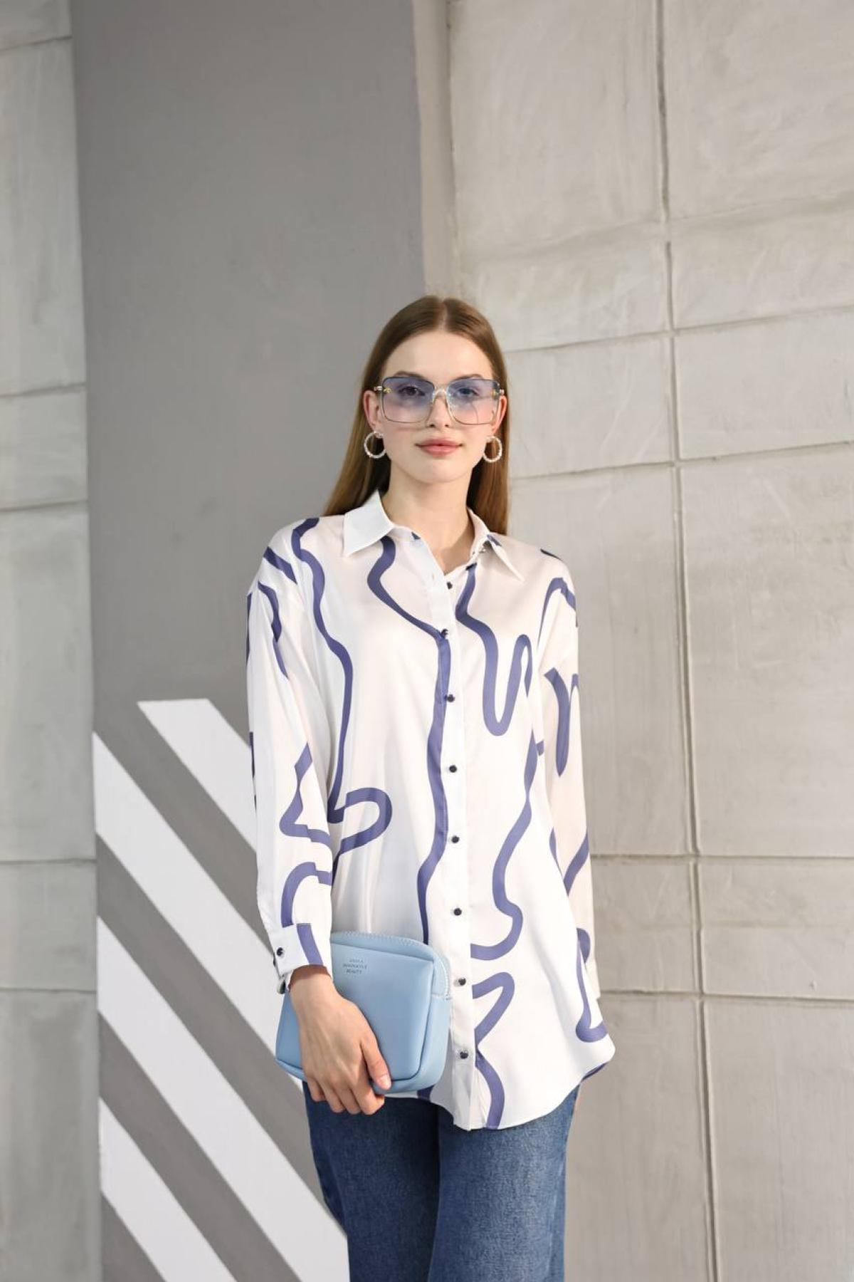 Wholesale Women Sax Blue Shirt 718511