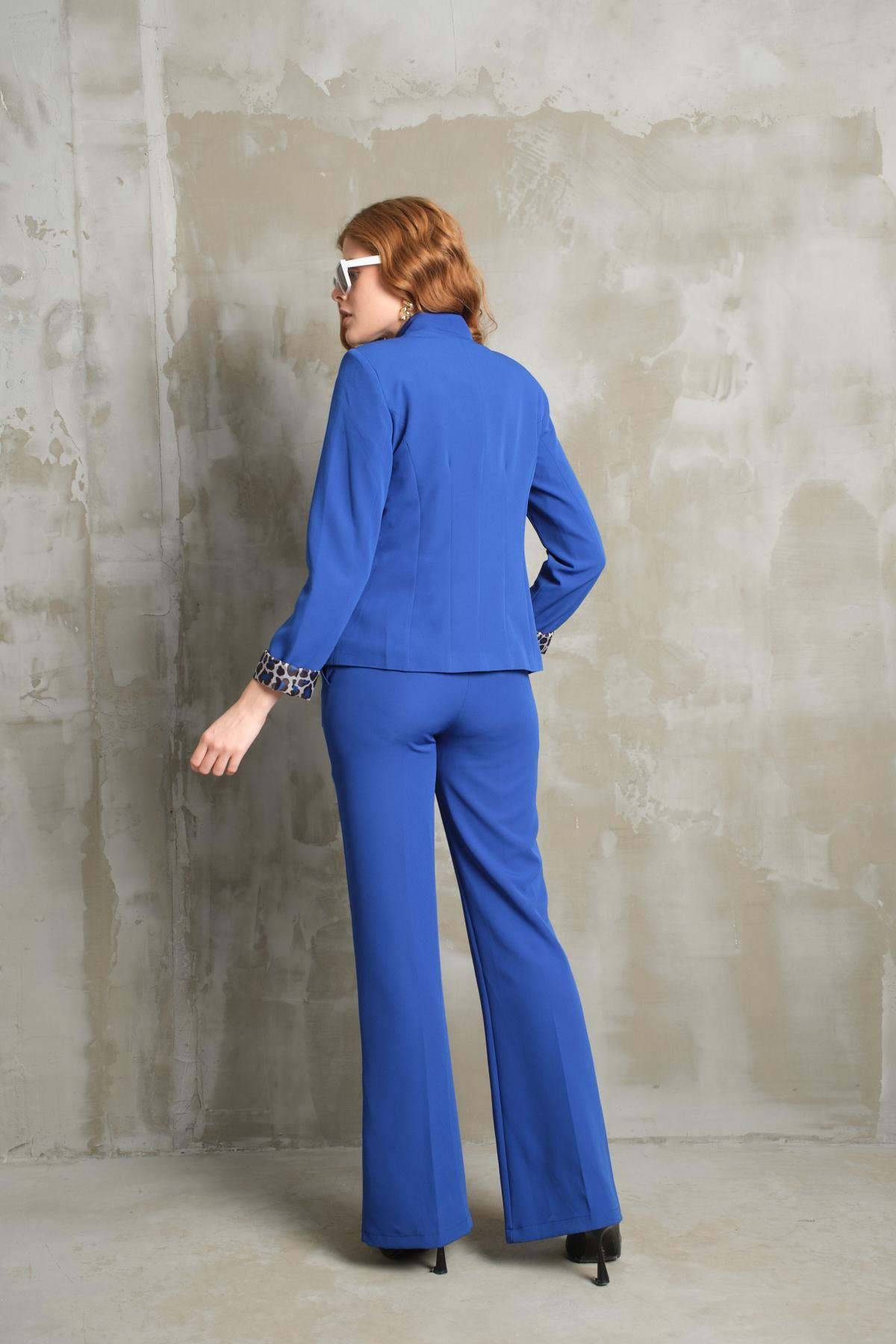 Wholesale Women Sax Blue Two Piece Suits Blazer and Pants Set 710611