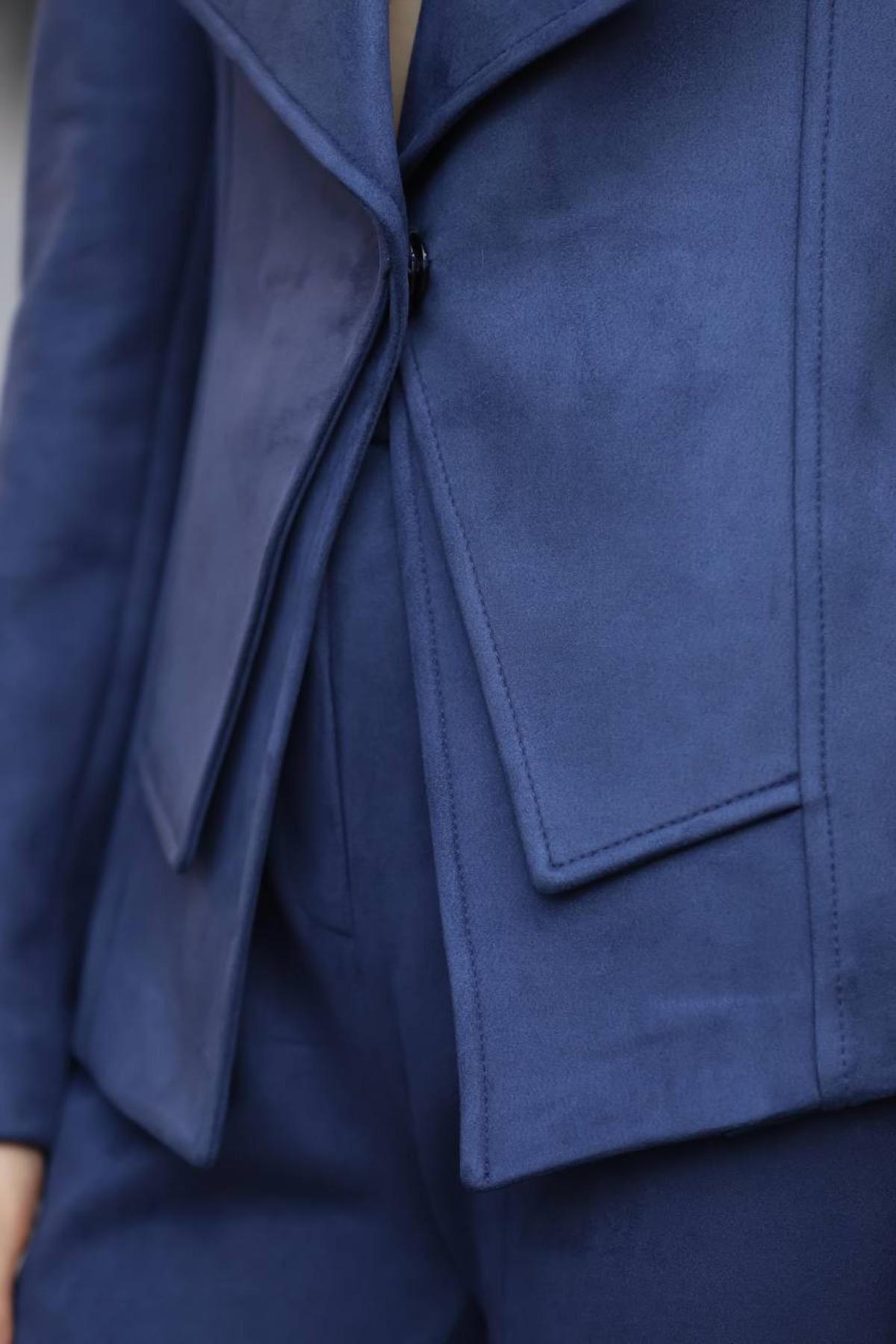 Wholesale Women Sea Blue Two Piece Suit Blazer and Pants Set 718324