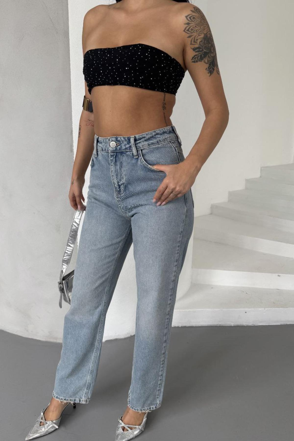 Wholesale Women Sky Blue Wide Leg Jeans 737483