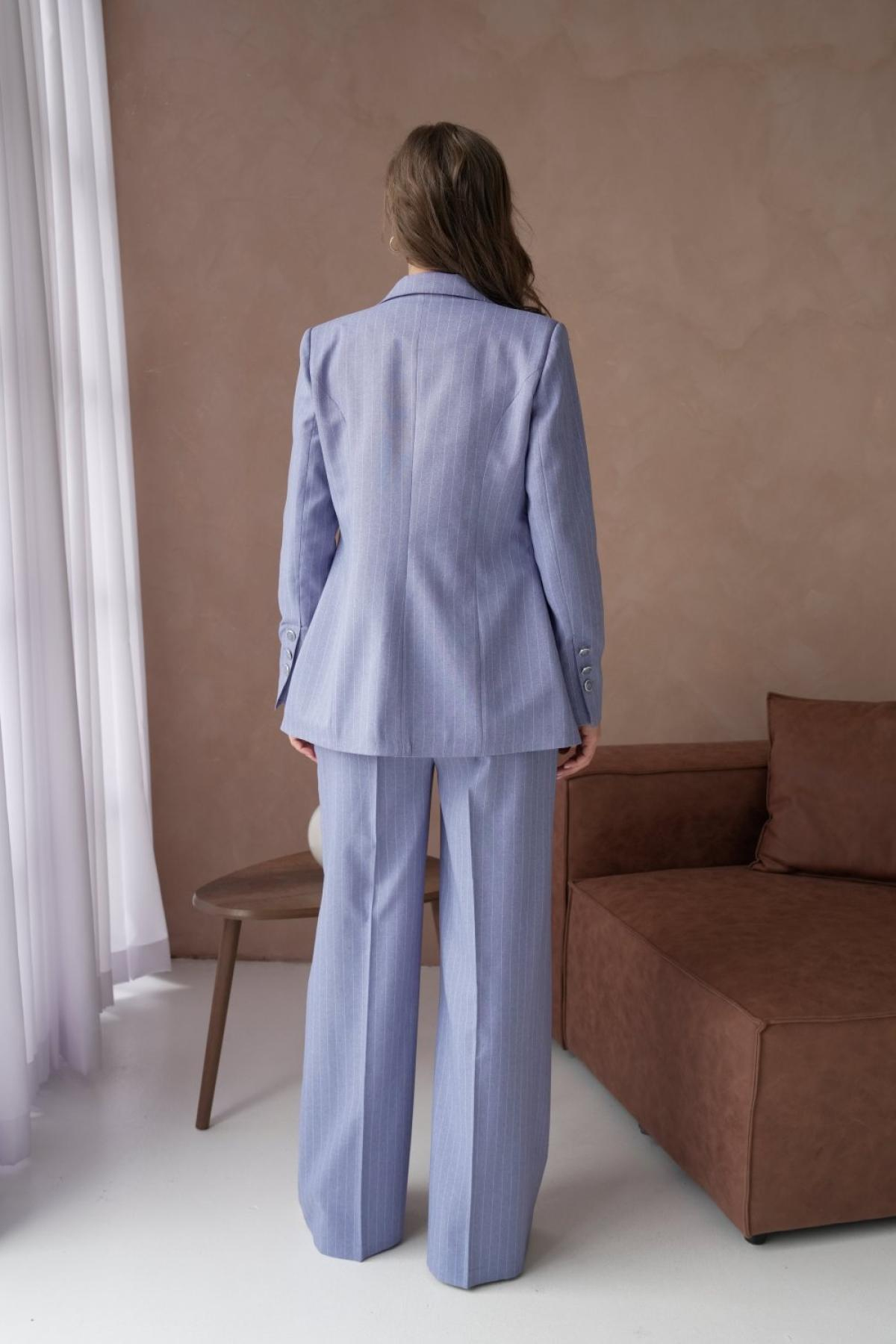 Wholesale Women Small Sizes Baby Blue Striped Patterned Two Piece Suit Blazer and Pants Set 737224