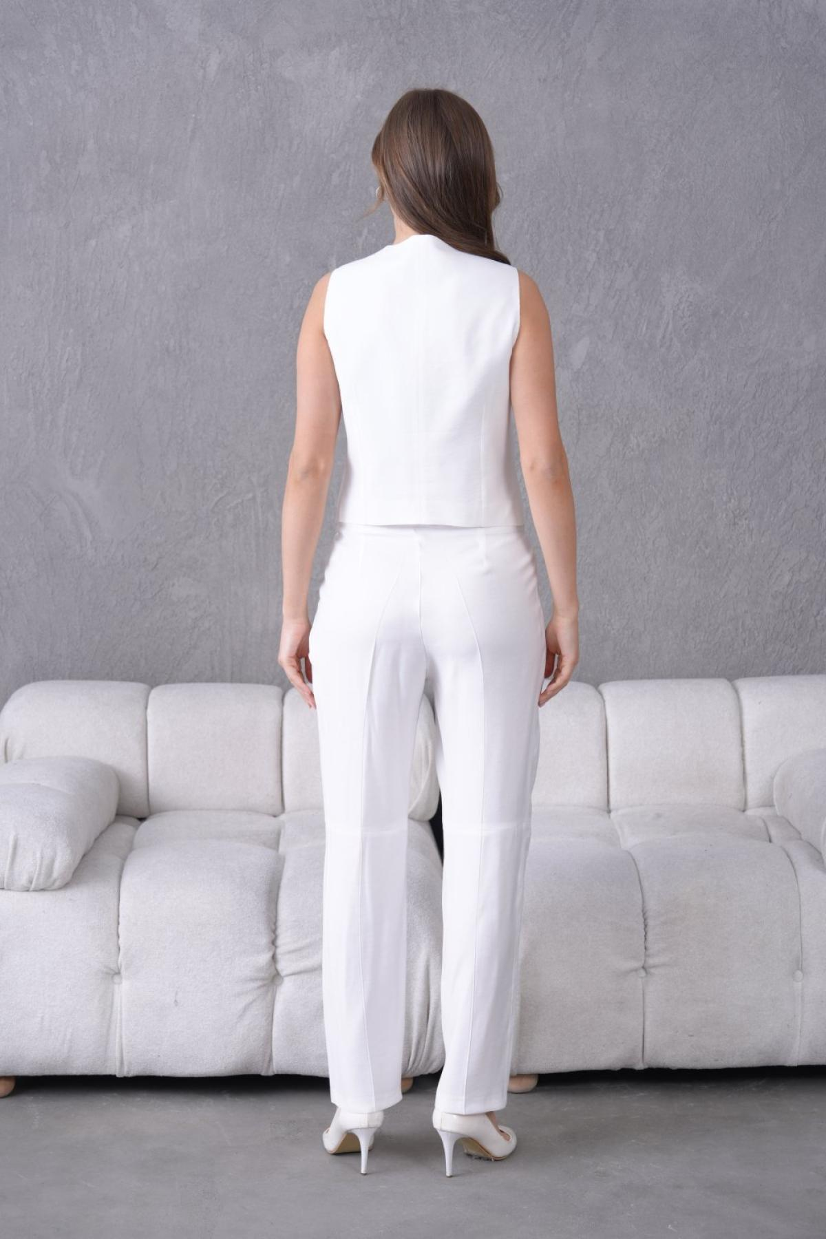 Wholesale Women Small Sizes White Two Piece Suit  Vest and Pants Set 737211