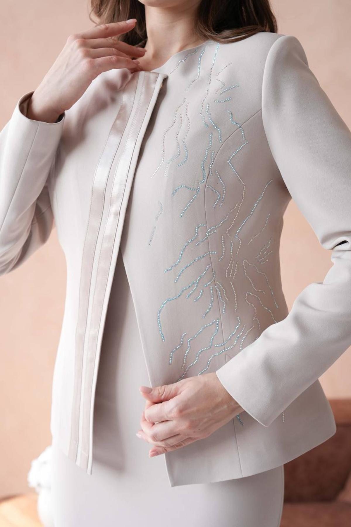 Wholesale Women Stone Dress and Jacket Set 721232