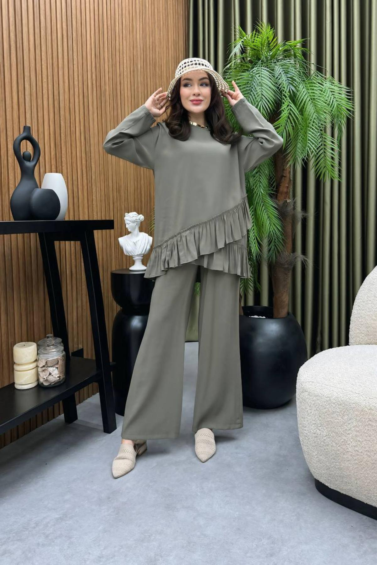 Wholesale Women Titanium Two Piece Suit Blouse and Pants Set 728738