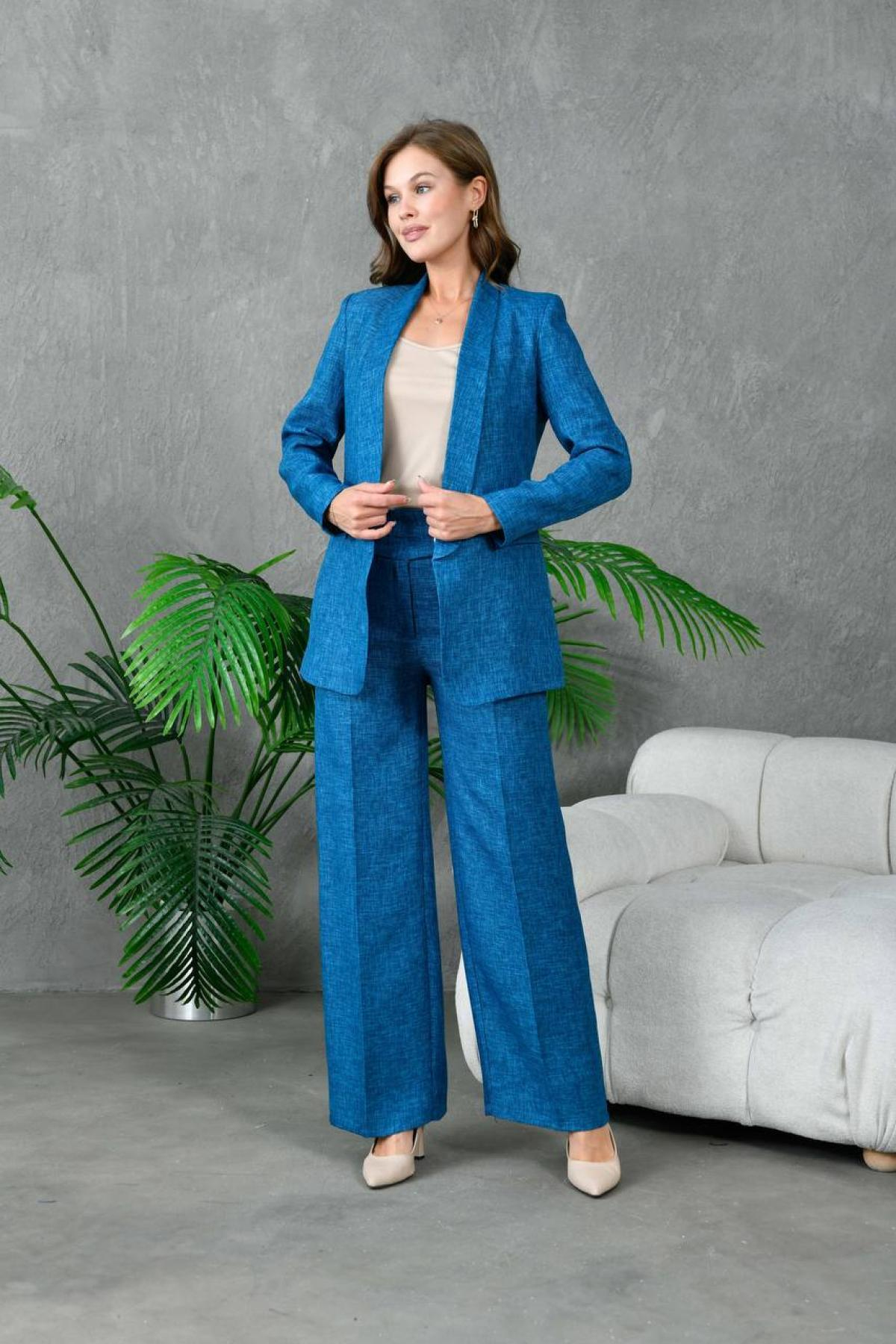Wholesale Women Turquoise Two Piece Suit - Blazer and Pants Set 733425