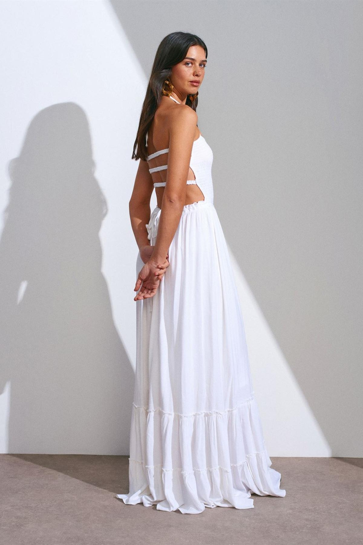 Wholesale Women White Long Linen Dress 706868