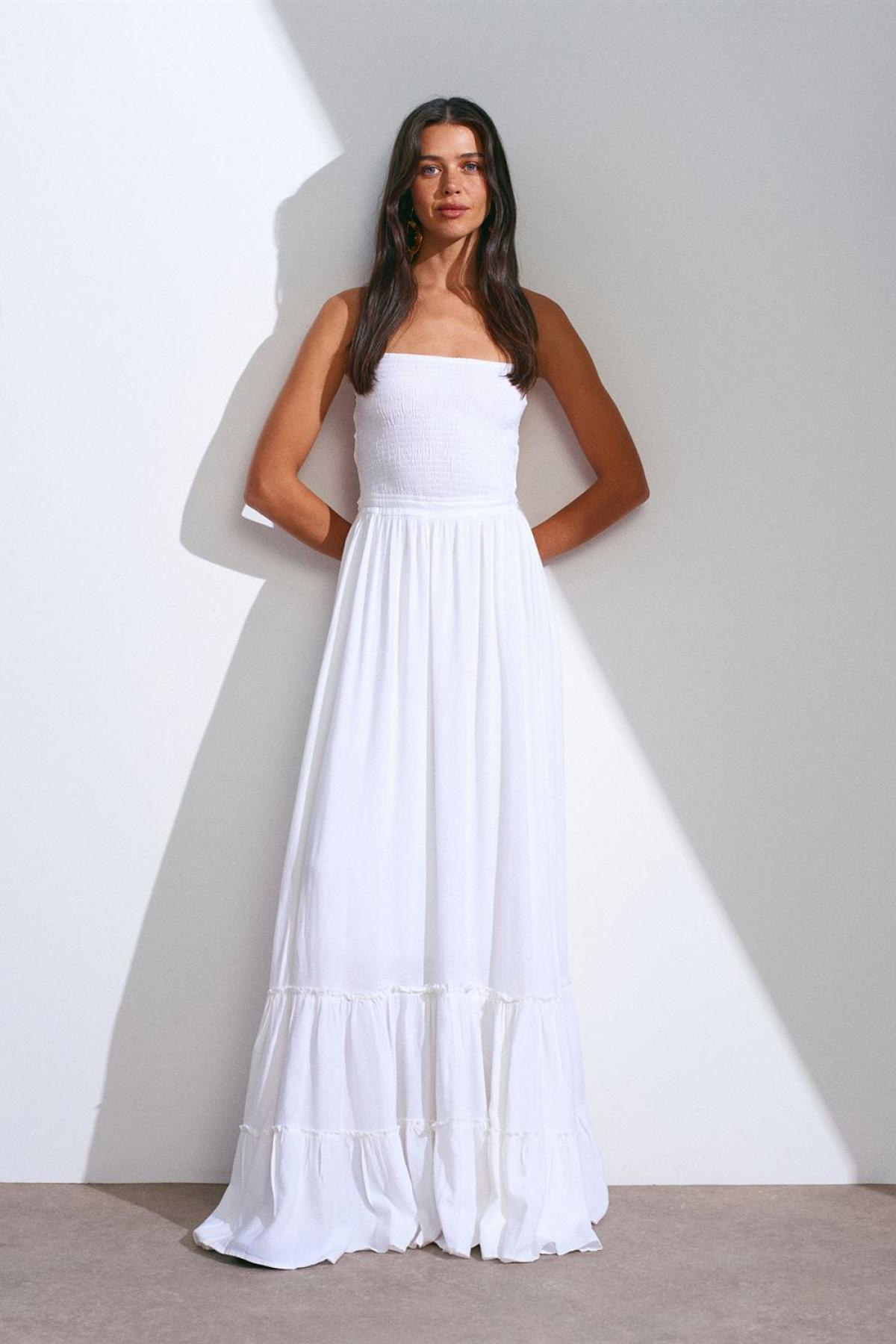 Wholesale Women White Long Linen Dress 706868