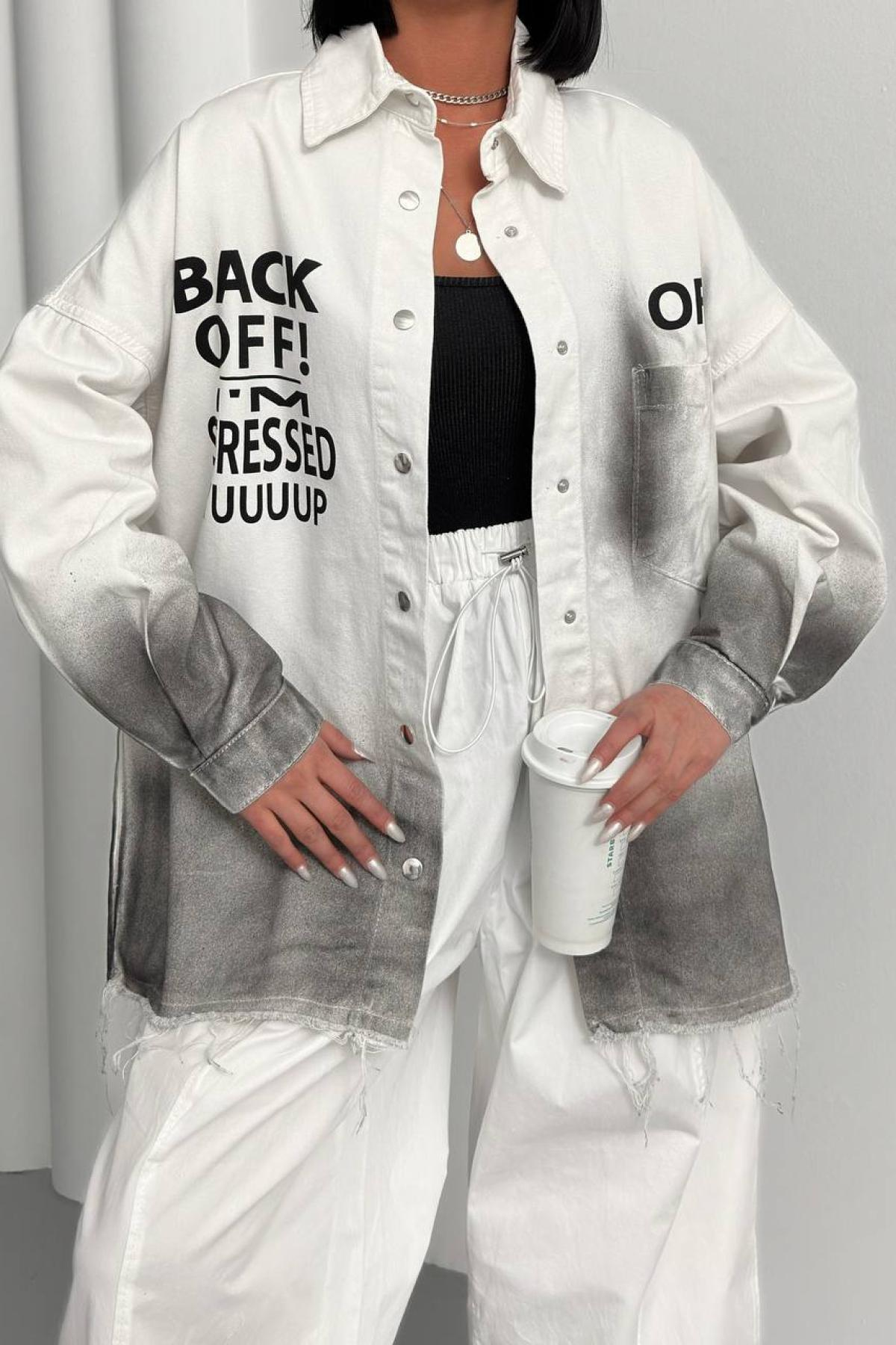 Wholesale Women White Printed Oversize Jacket 731147