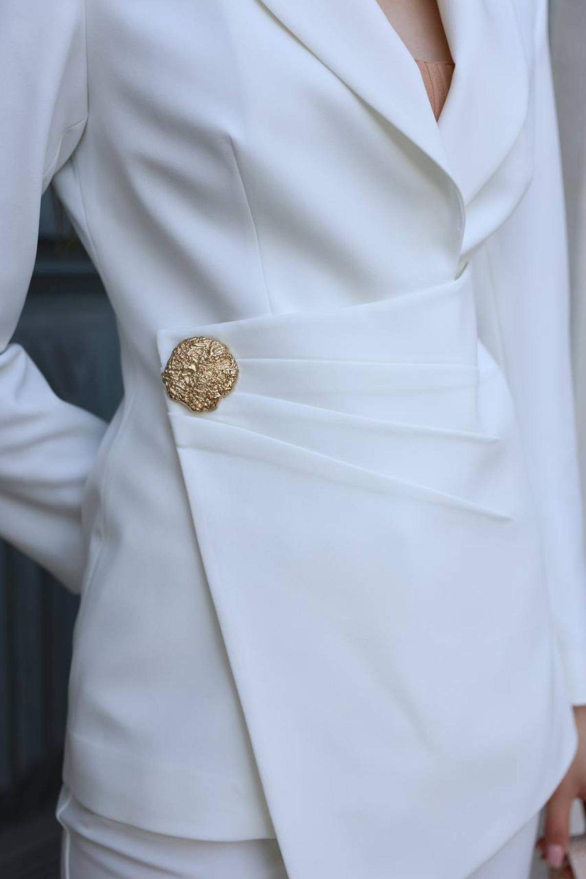 Wholesale Women White Two Piece Suit Blazer and Pants Set 718275