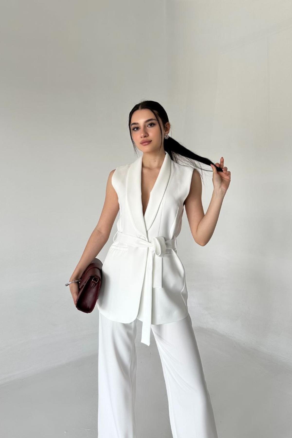 Wholesale Women White Two Piece Suit Vest and Pants Set 737341