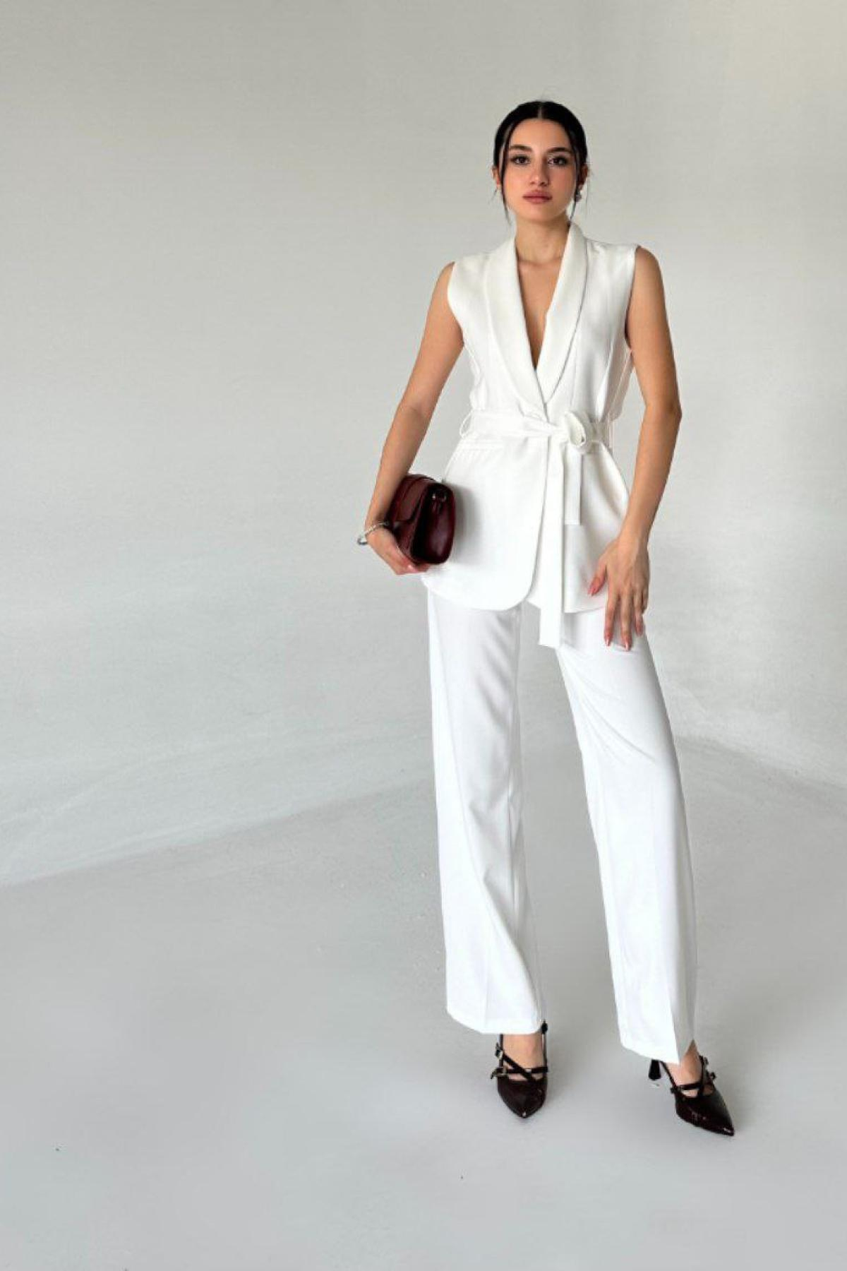 Wholesale Women White Two Piece Suit Vest and Pants Set 737341