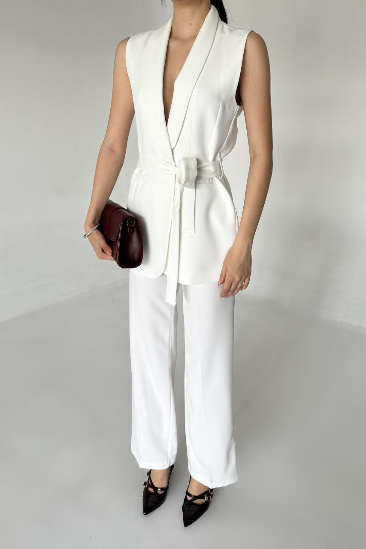 Wholesale Women White Two Piece Suit Vest and Pants Set 737341