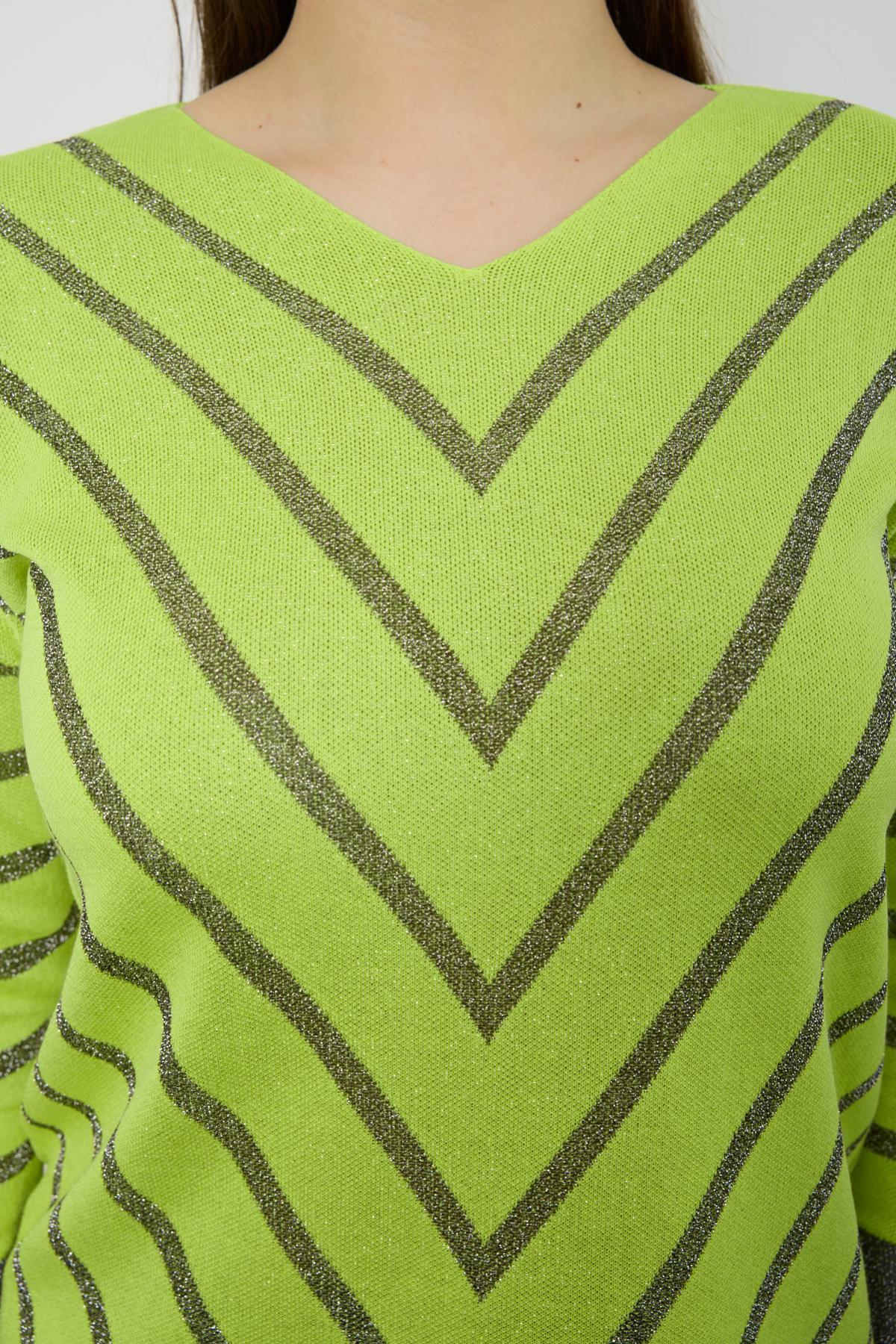 Wholesale Women Yellow Glitter V Neck Knit Blouse with Buttons on Sleeves 724824