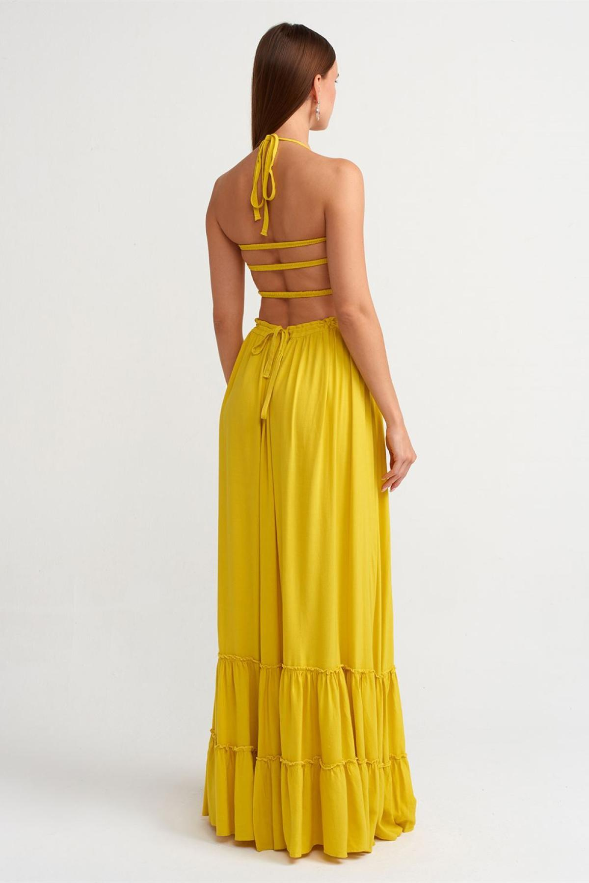 Wholesale Women Yellow Long Linen Dress 706869
