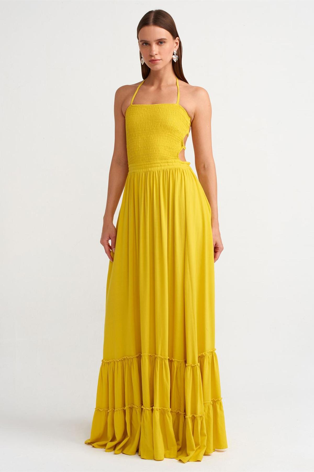 Wholesale Women Yellow Long Linen Dress 706869