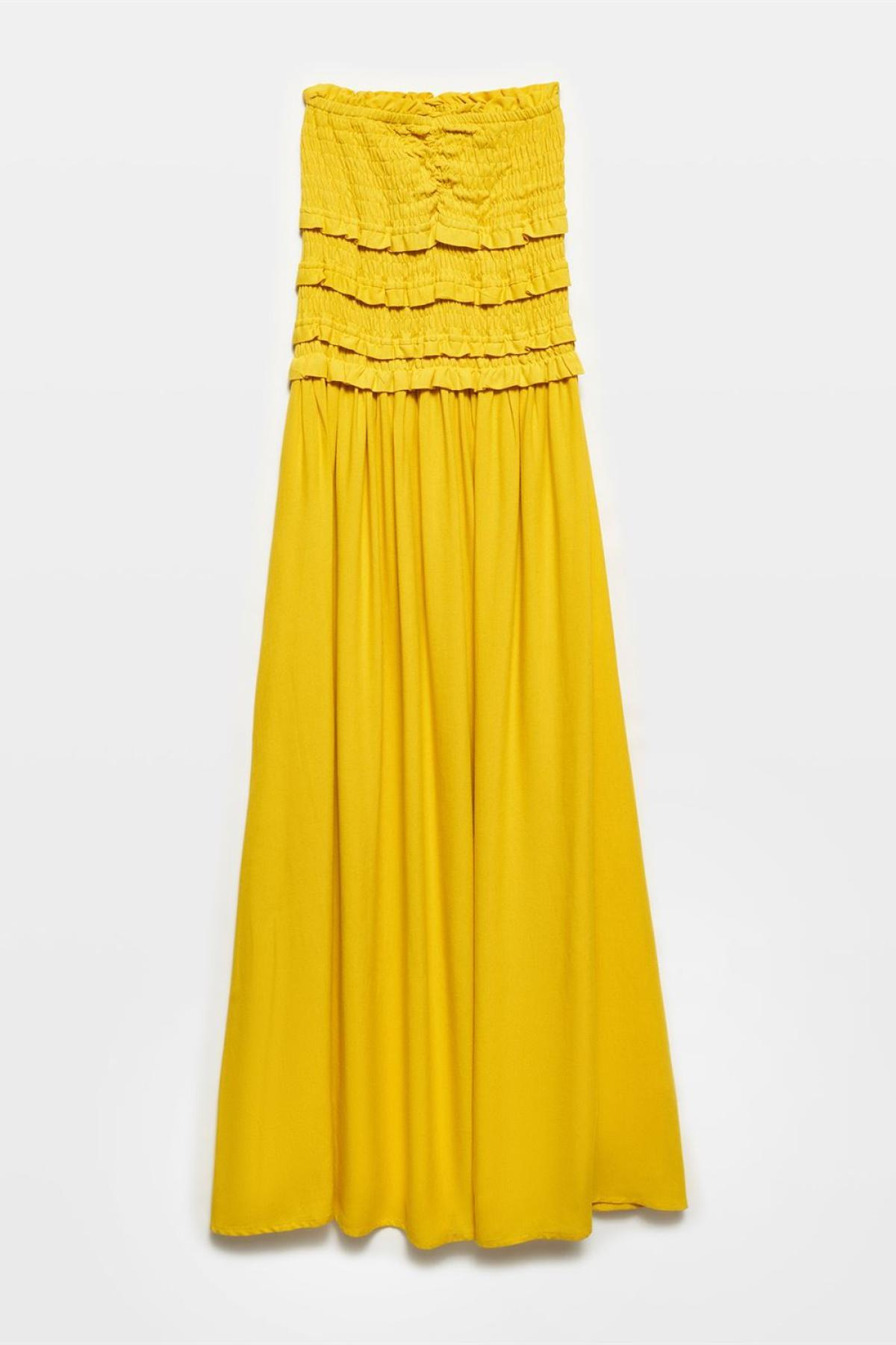 Wholesale Women  Yellow Strapless Dress with Gipe Detail 707336