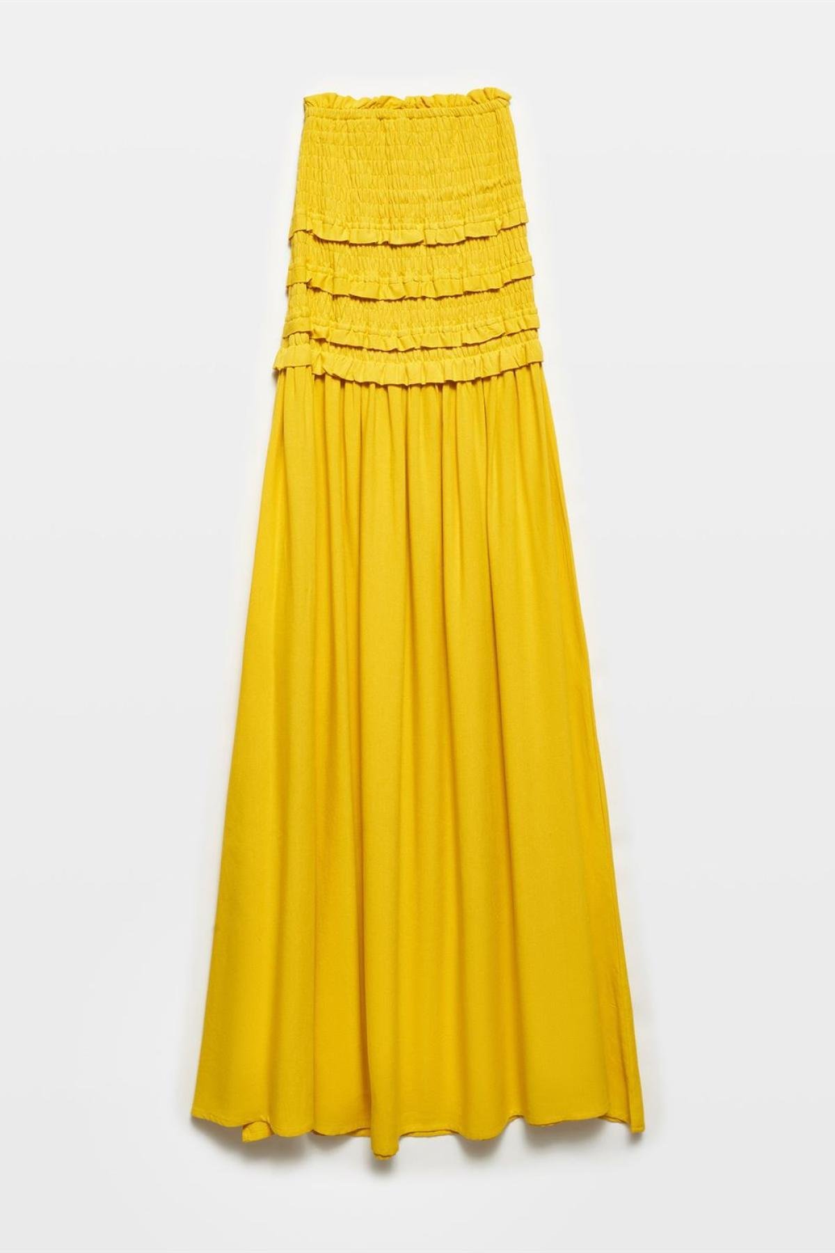 Wholesale Women  Yellow Strapless Dress with Gipe Detail 707336