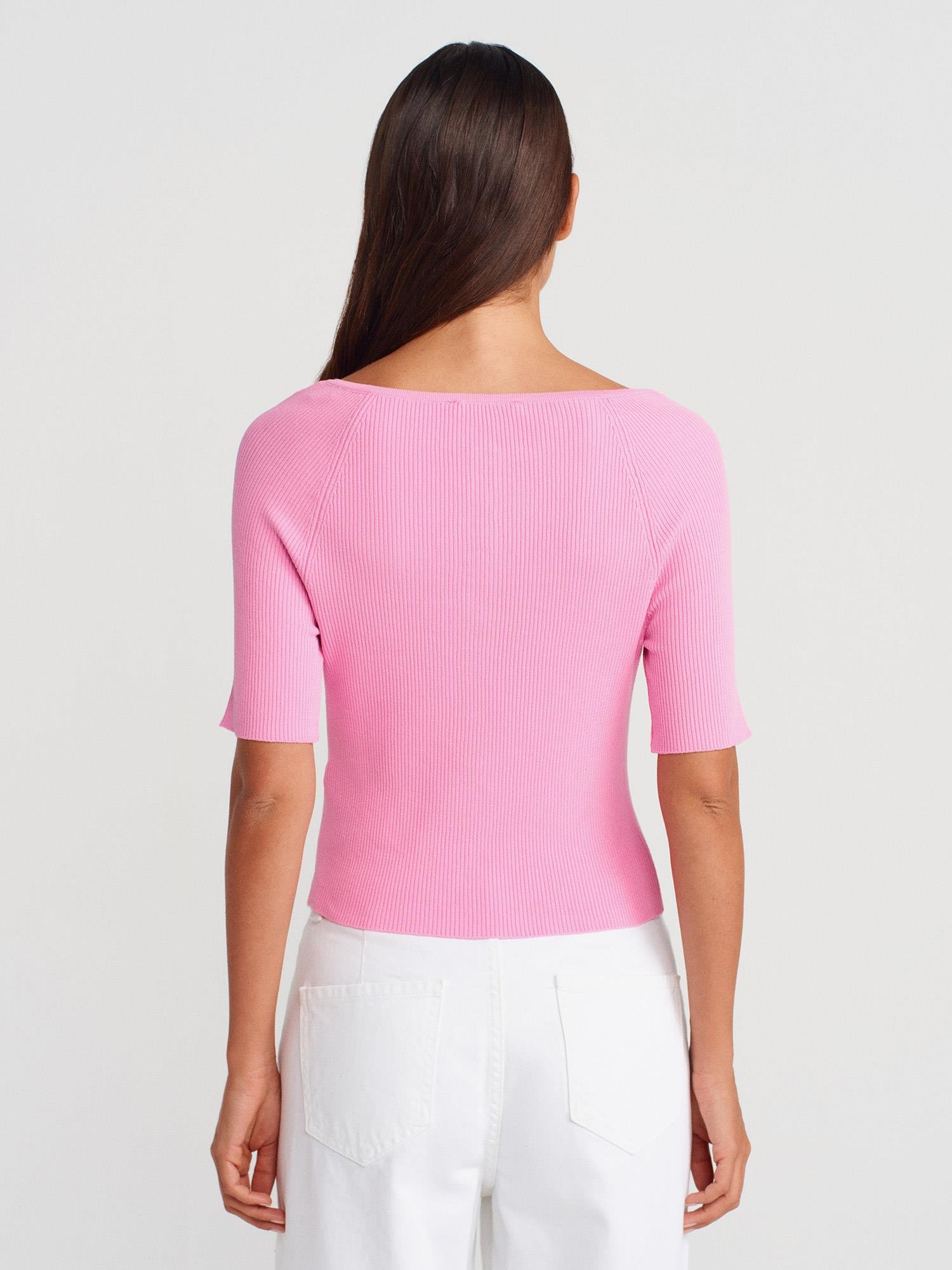 Wholesale Women's Pink Ribbed Buttoned Fine Knit Cardigan 0431W26-60970