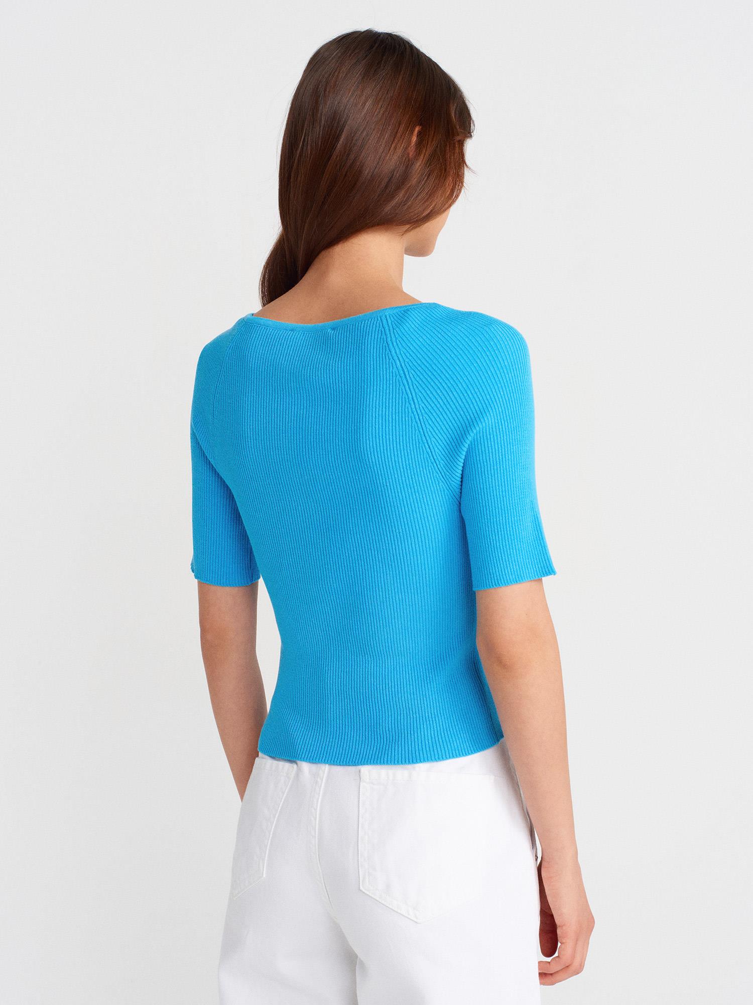 Wholesale Women's Turquoise Ribbed Buttoned Fine Knit Cardigan 0431W26-60970