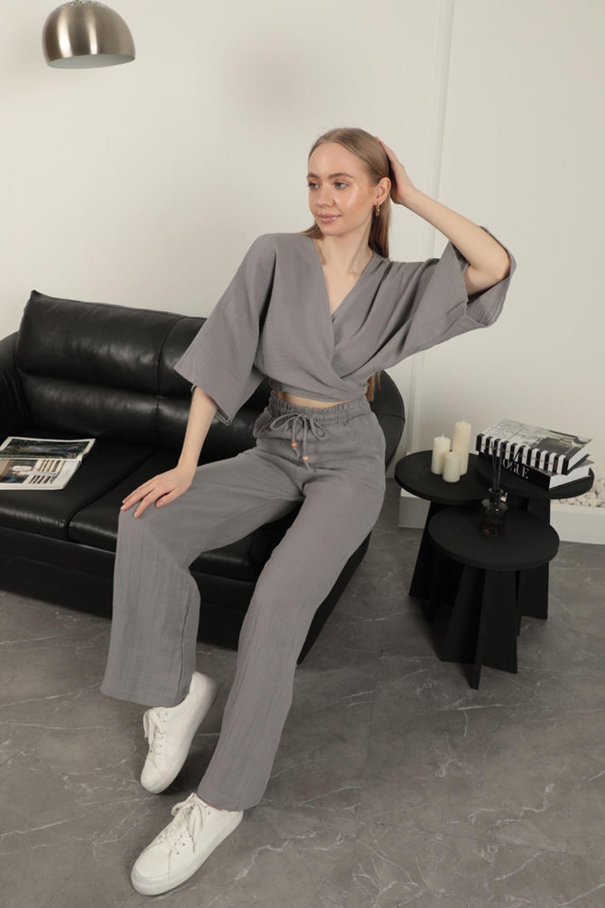 Wide Leg Women's Trousers-Grey