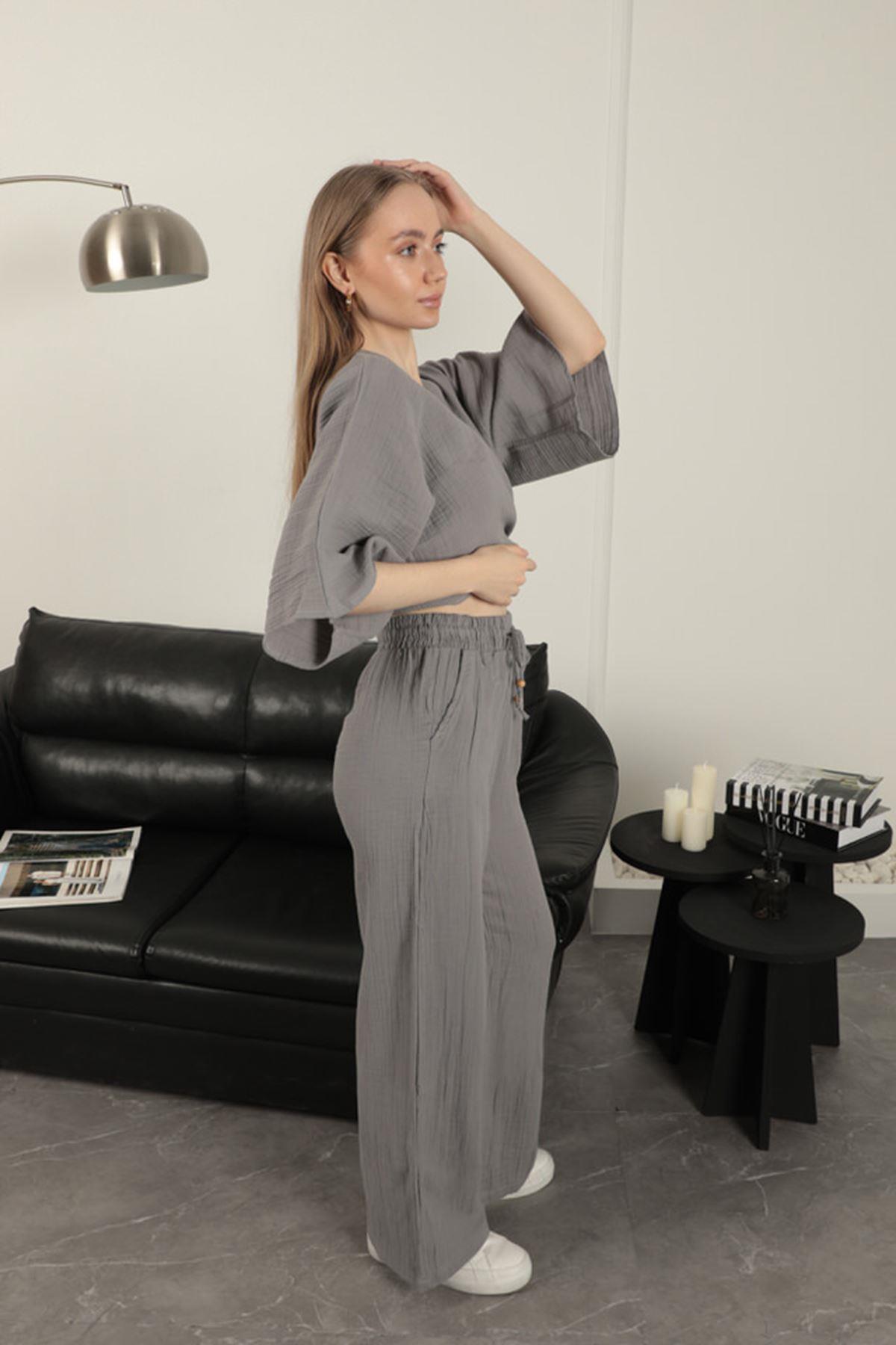 Wide Leg Women's Trousers-Grey