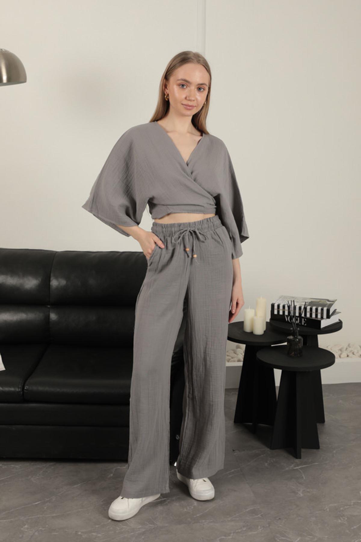 Wide Leg Women's Trousers-Grey
