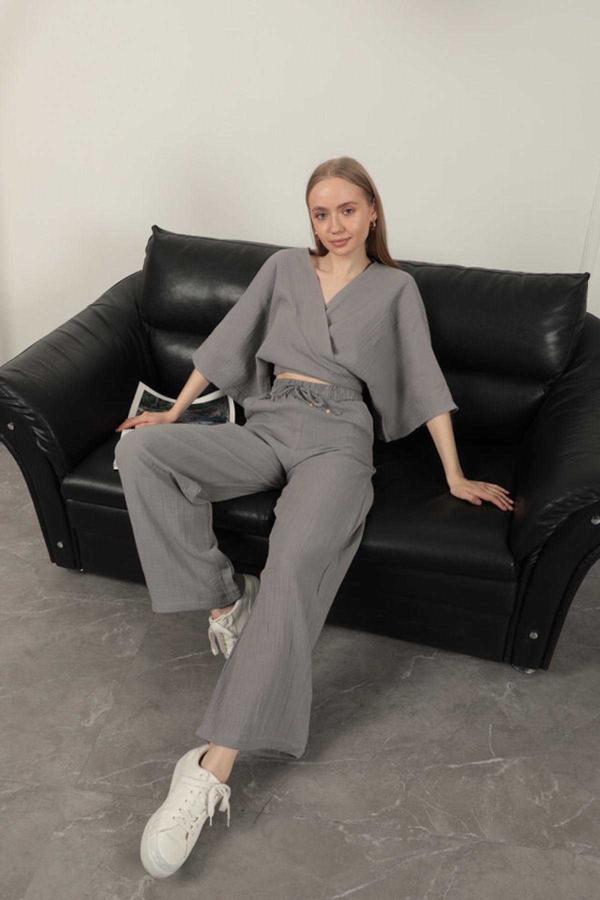 Wide Leg Women's Trousers-Grey