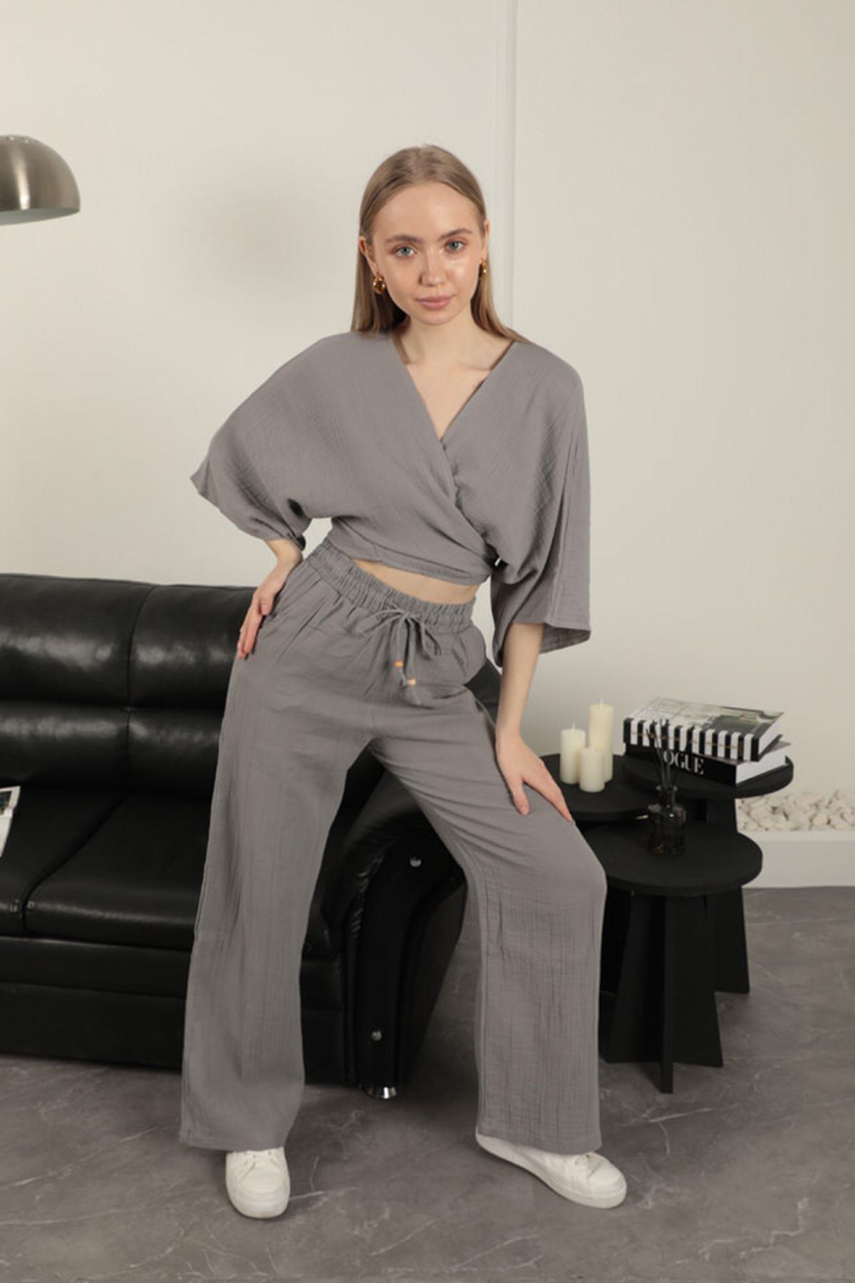 Wide Leg Women's Trousers-Grey